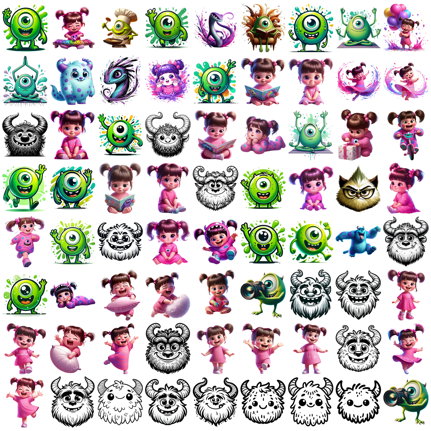 Monster png bundle, monsters inc png, disney characters png
