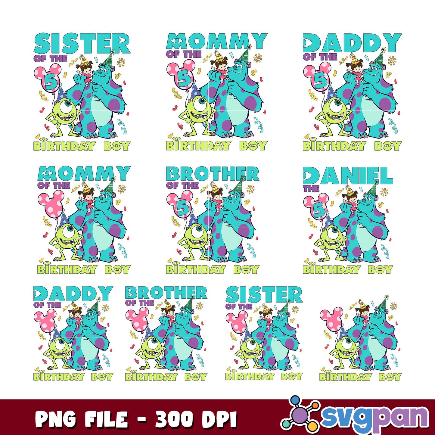 Monsters Inc Birthday Boy Shirt Designs PNG