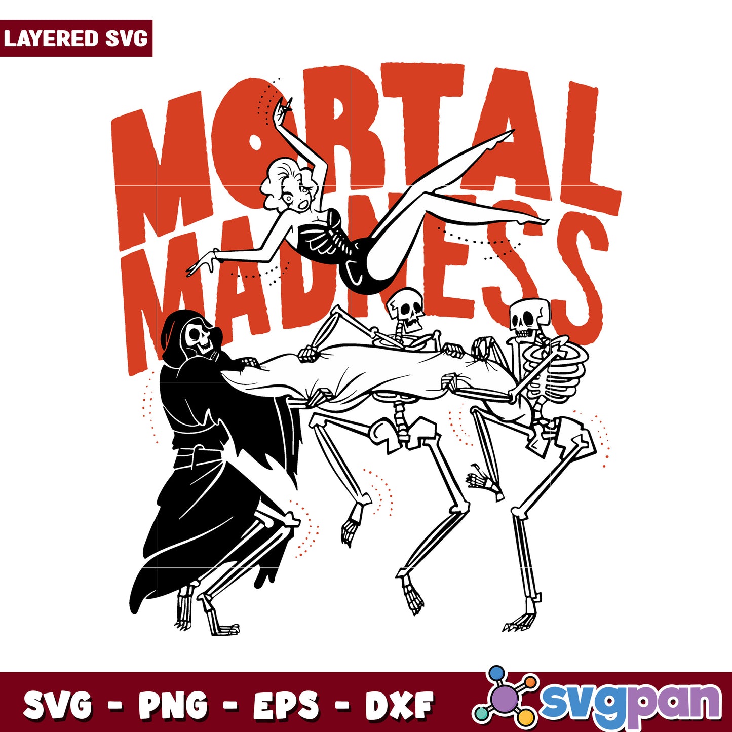 Mortal Madness SVG Design for Halloween Decor, Unique Skeleton Art