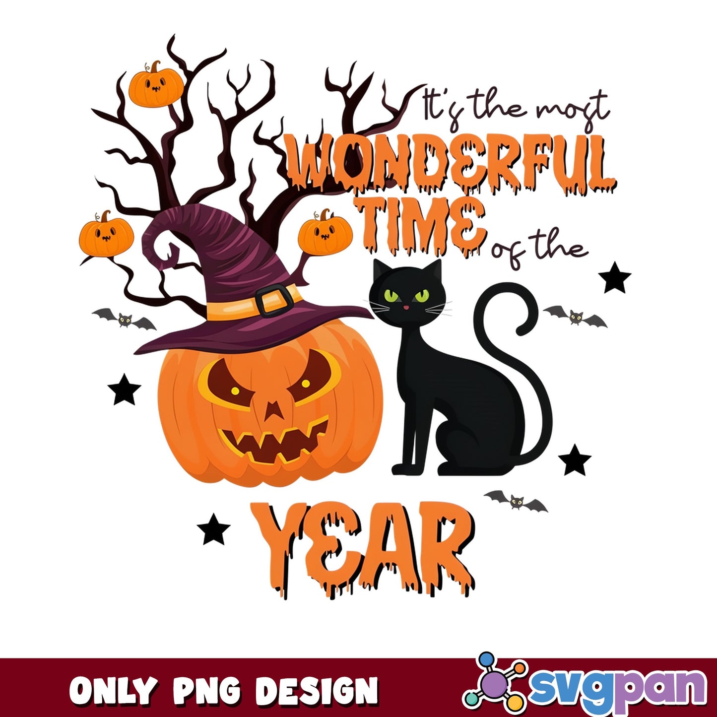 Most Wonderful Time Of The Year Halloween, Black Cat PNG, Pumpkin PNG