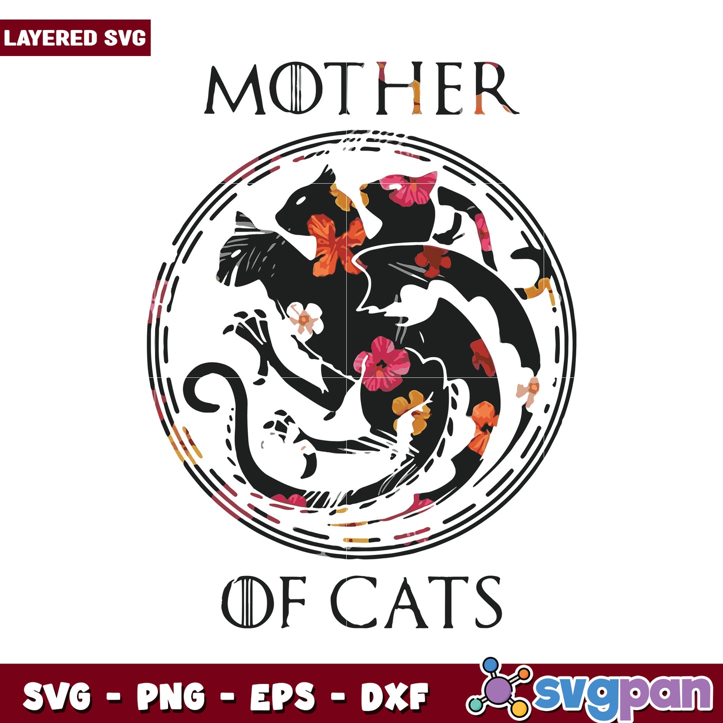 Mother of Cats Floral SVG Design for Crafts, Perfect for DIY Projects