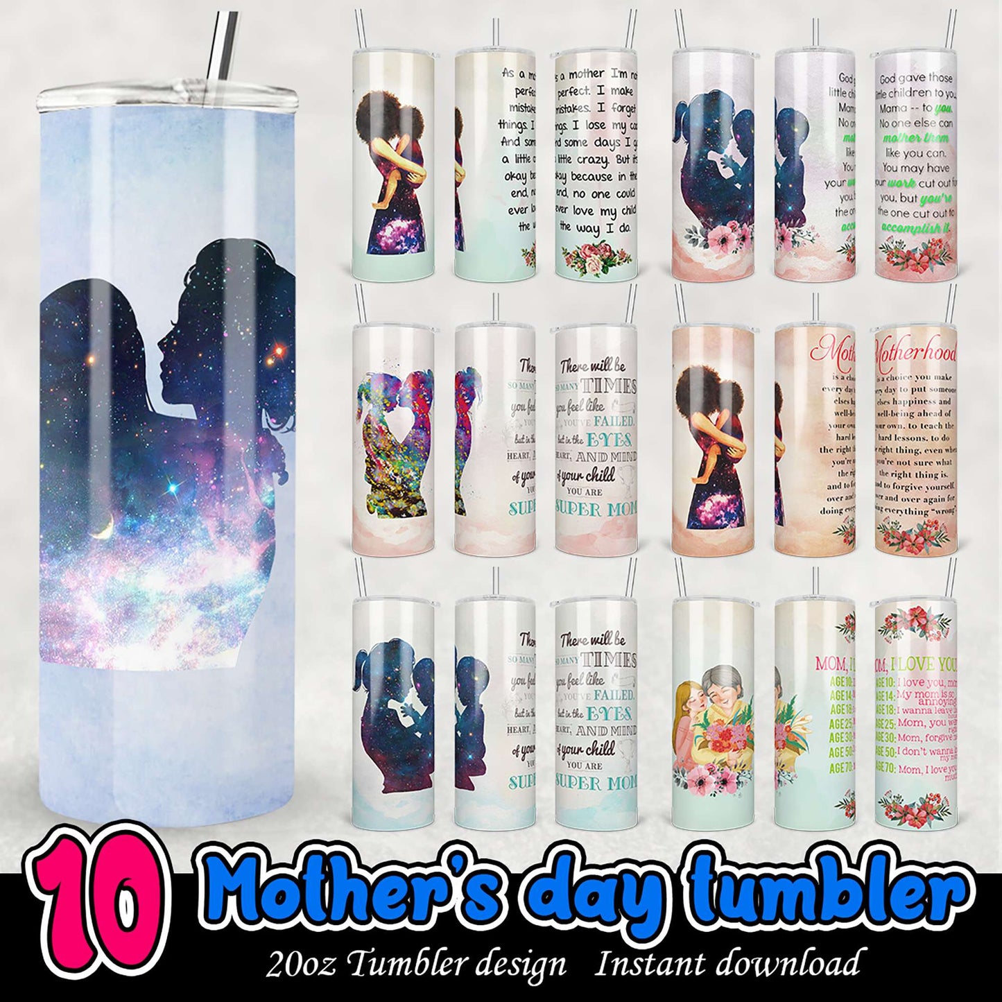 Mothers Day Tumbler Designs PNG Bundle