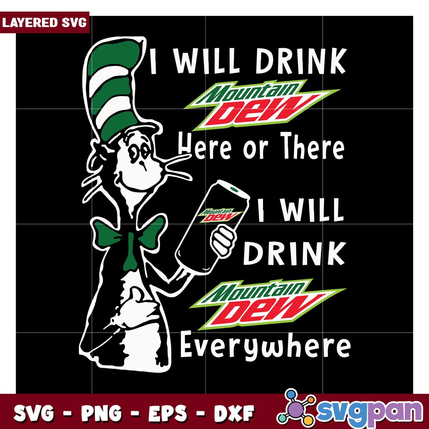 Mountain Dew Cat in the Hat SVG Design for Fun Drink Lovers, Perfect for Creative Projects