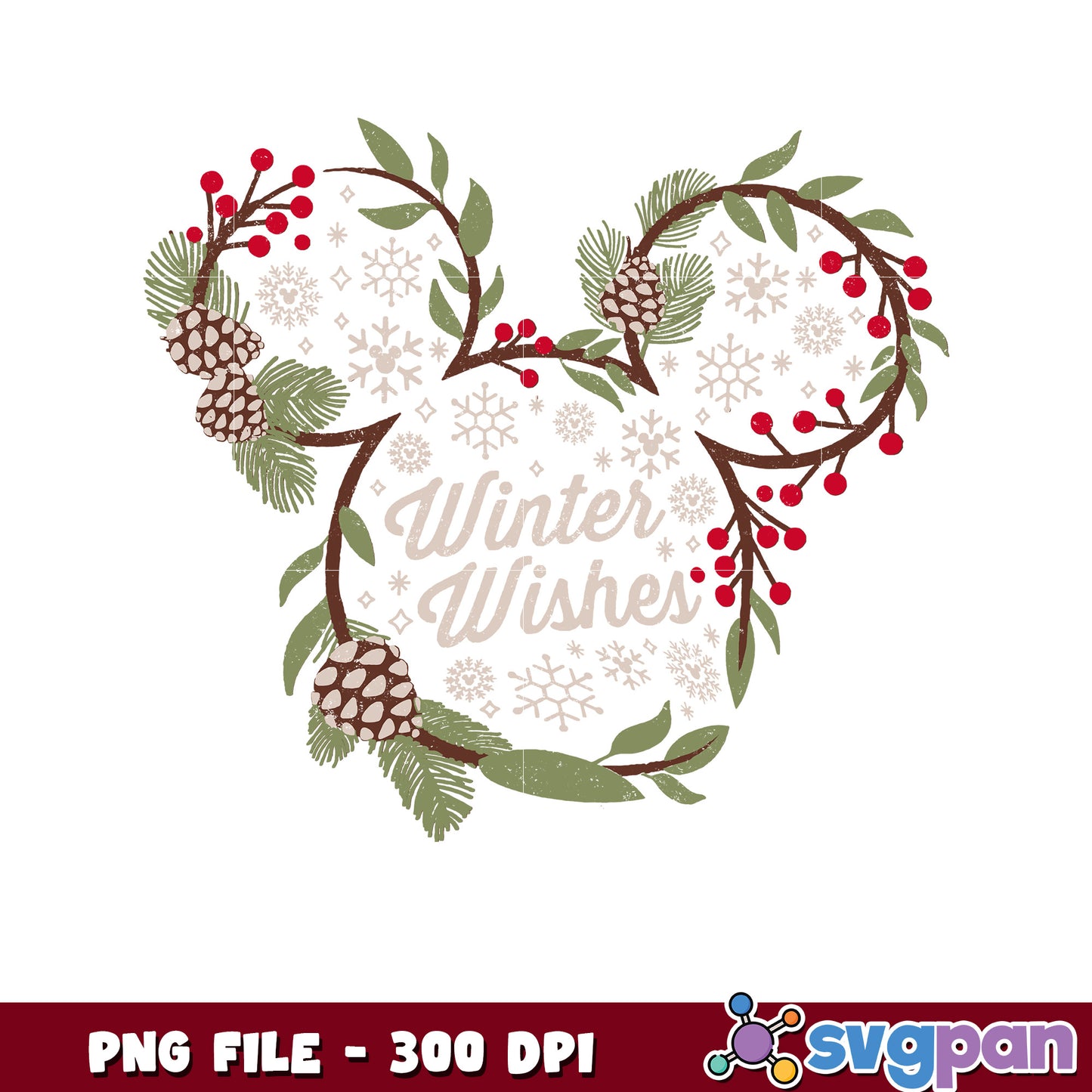 Mouse Winter Wishes Vintage png, cartoon png, christmas lights png