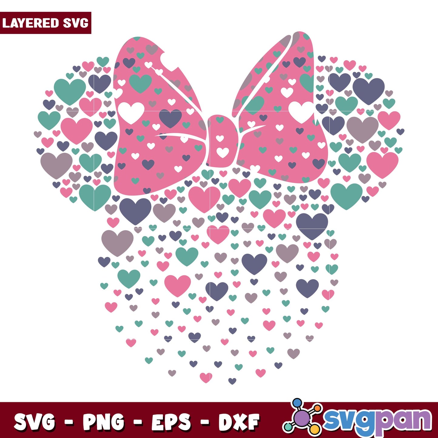 Mouse Hearts Girl svg, Disney characters svg, Digital Download