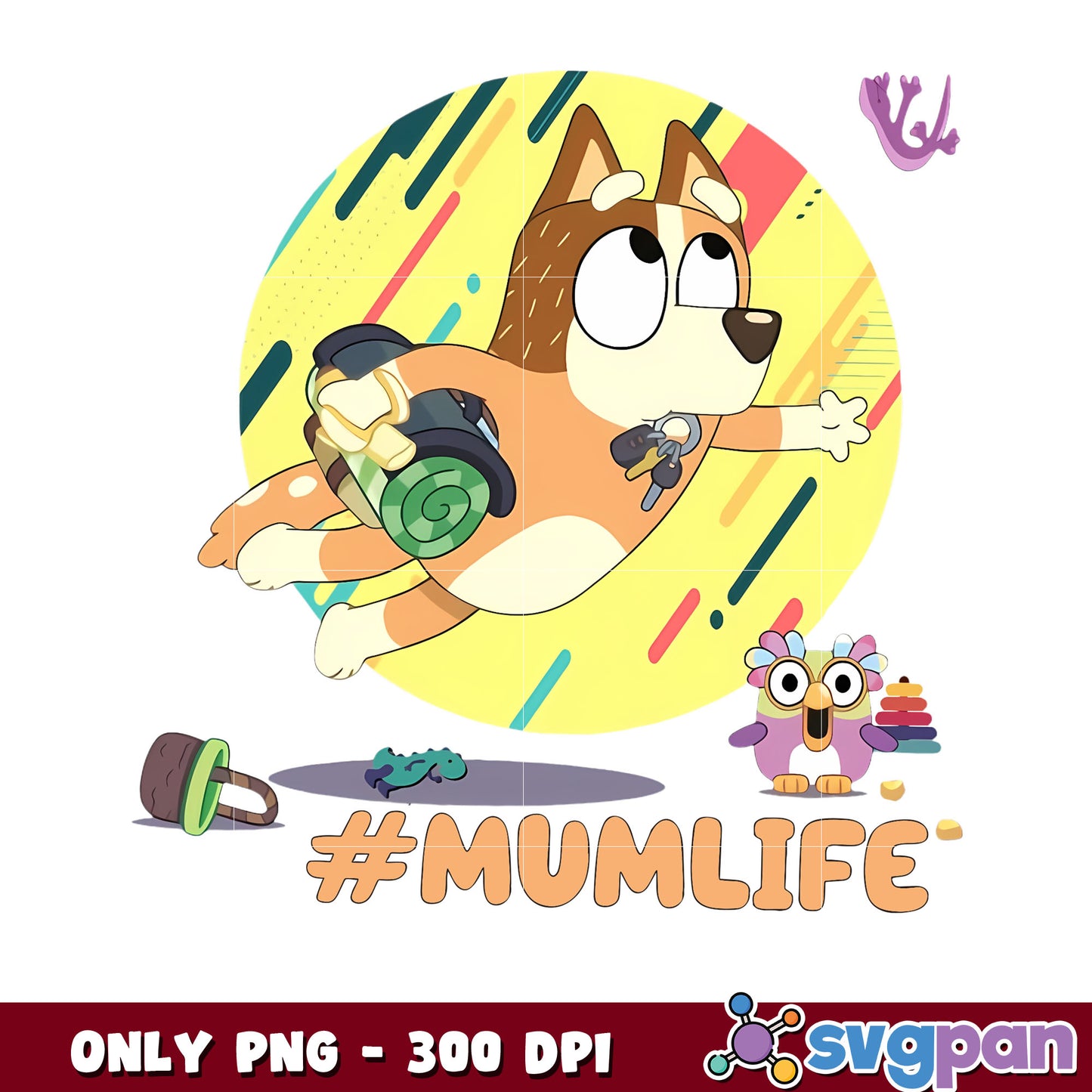Mum life bluey mom png, mommy bingo png, bluey character png