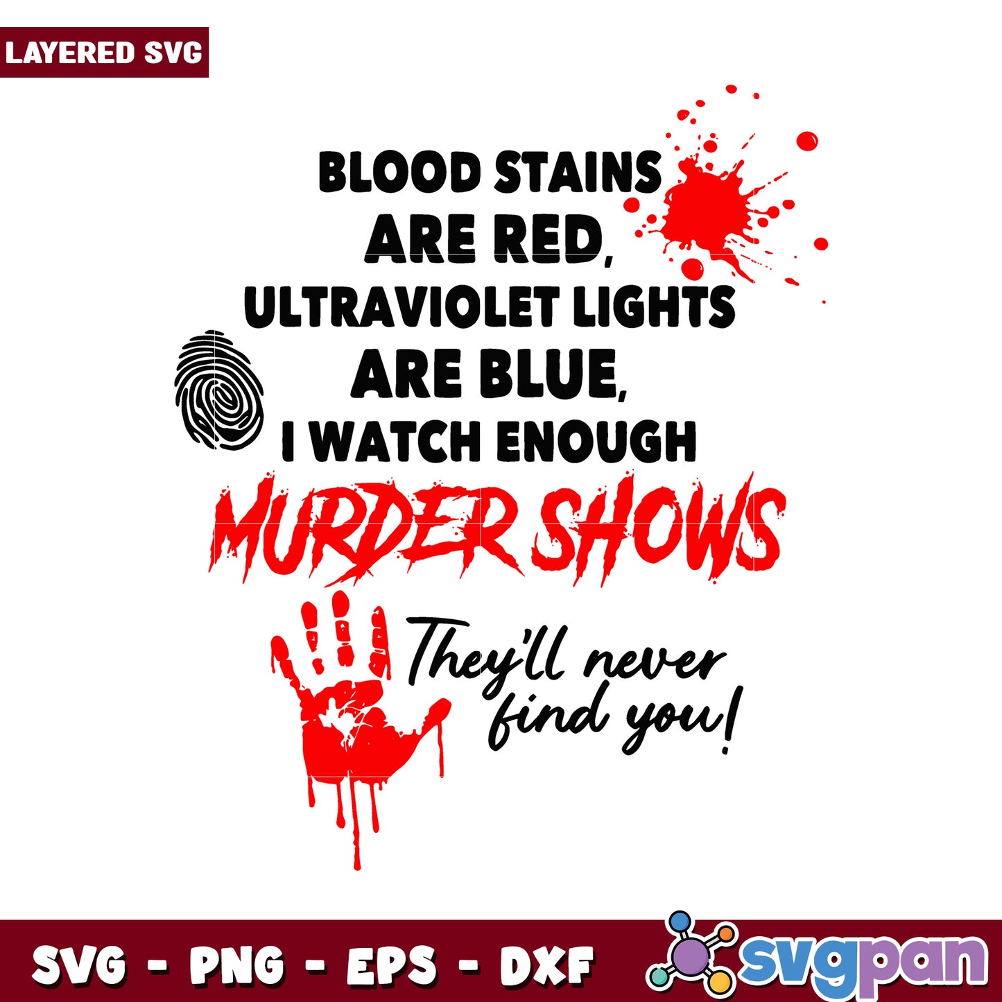 Murder Shows Blood Stains Layered SVG Design, Fun Graphic for Crafters