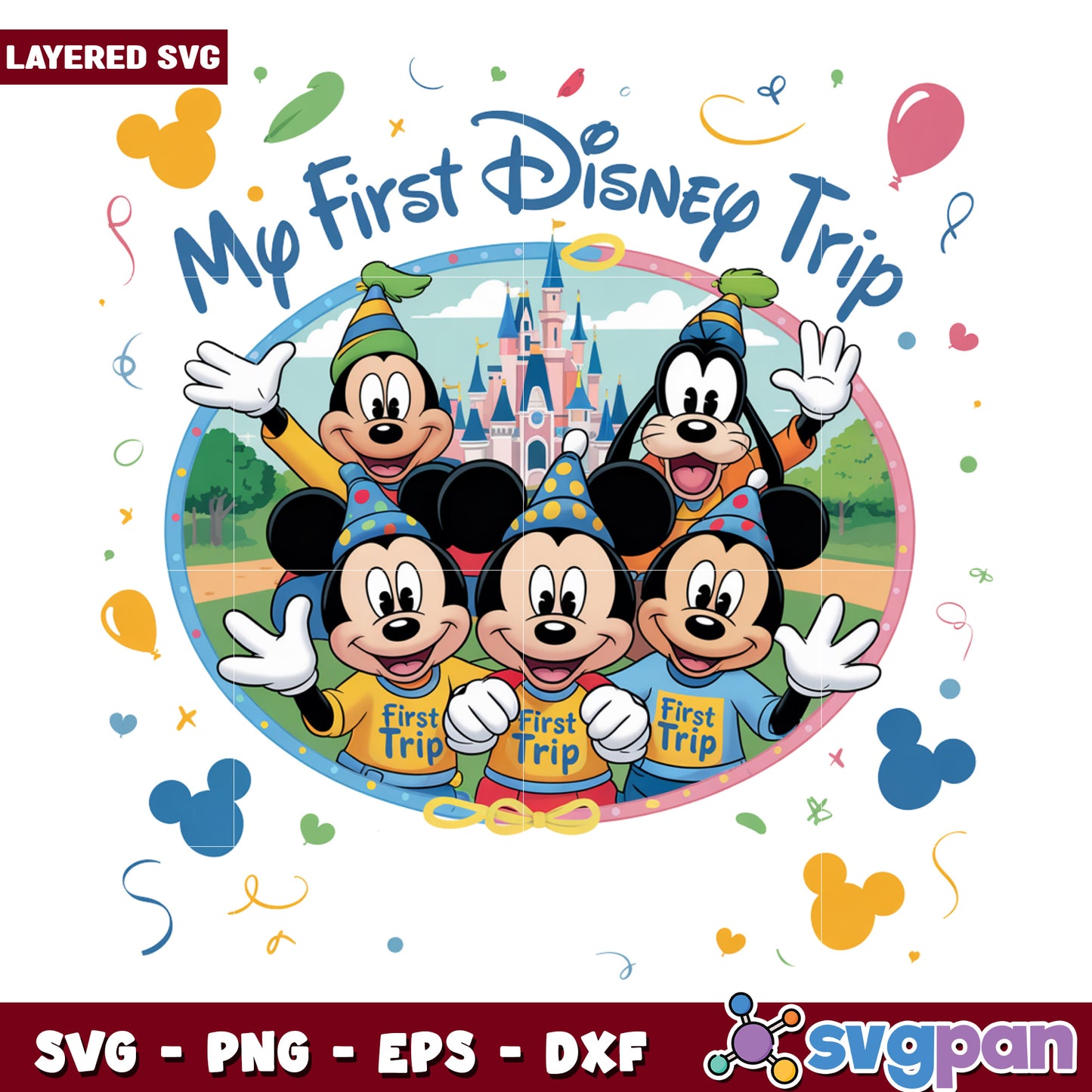 My first disney trip mickey and goofy png, disney summer vacation png, disney princess png