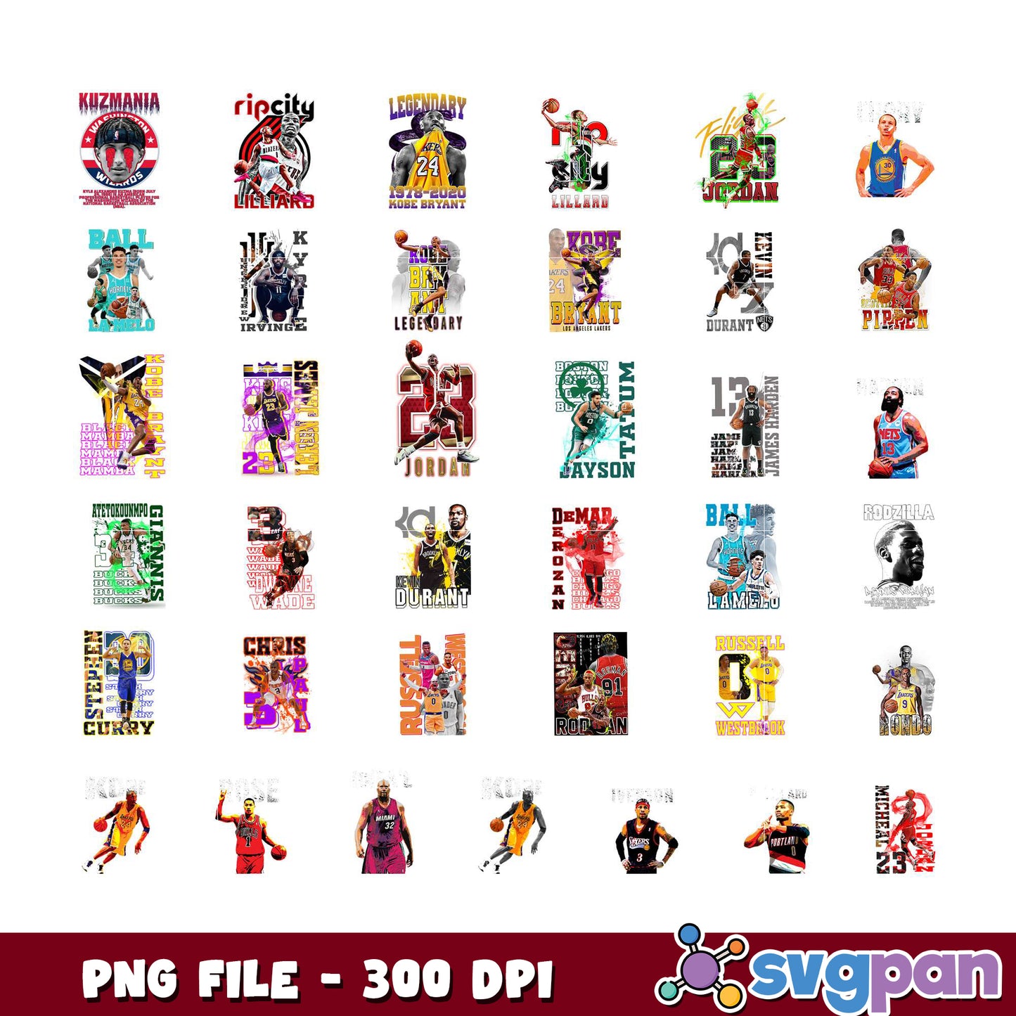NBA Player PNG Bundle 300 DPI