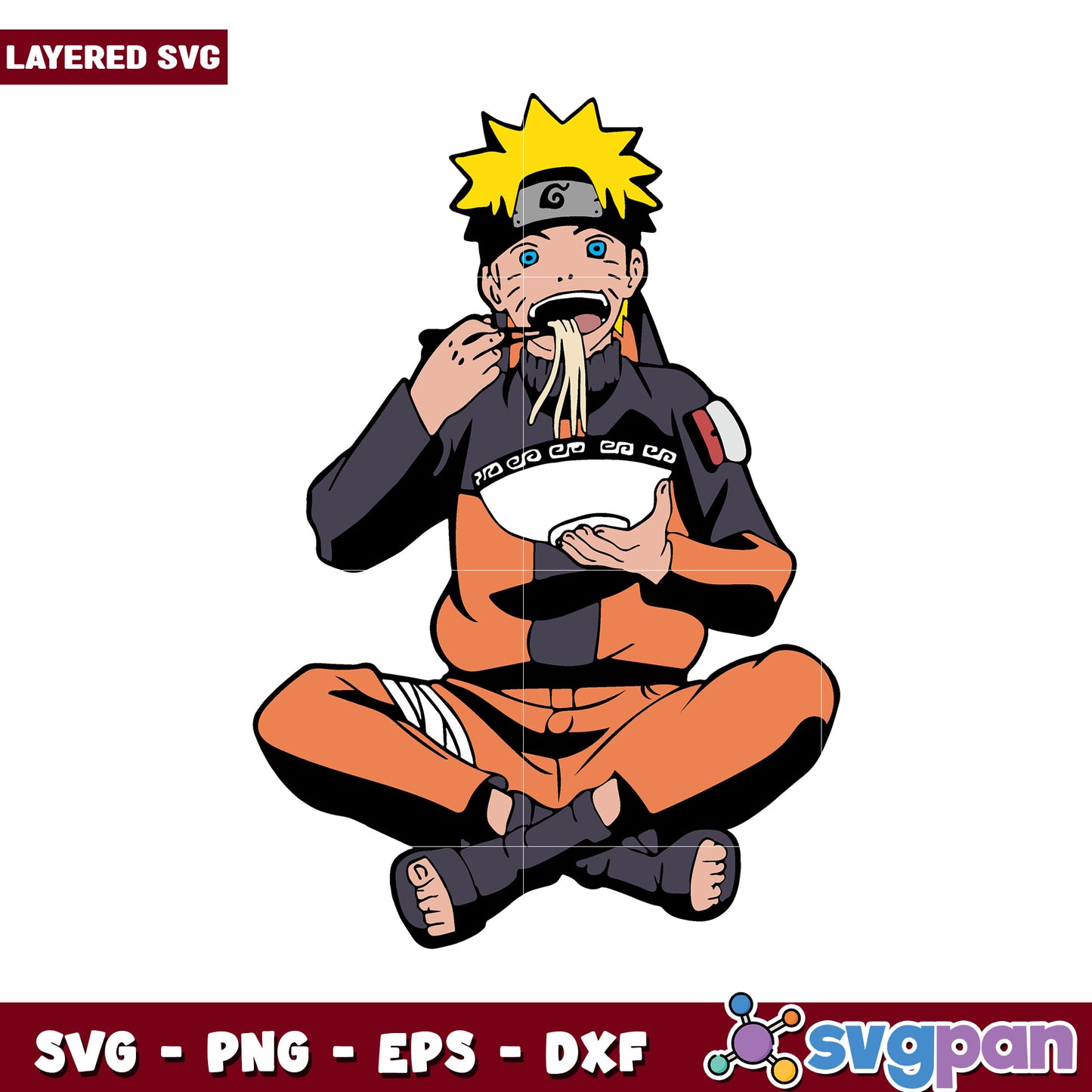 Naruto eating noodles SVG design, perfect for fans of anime art