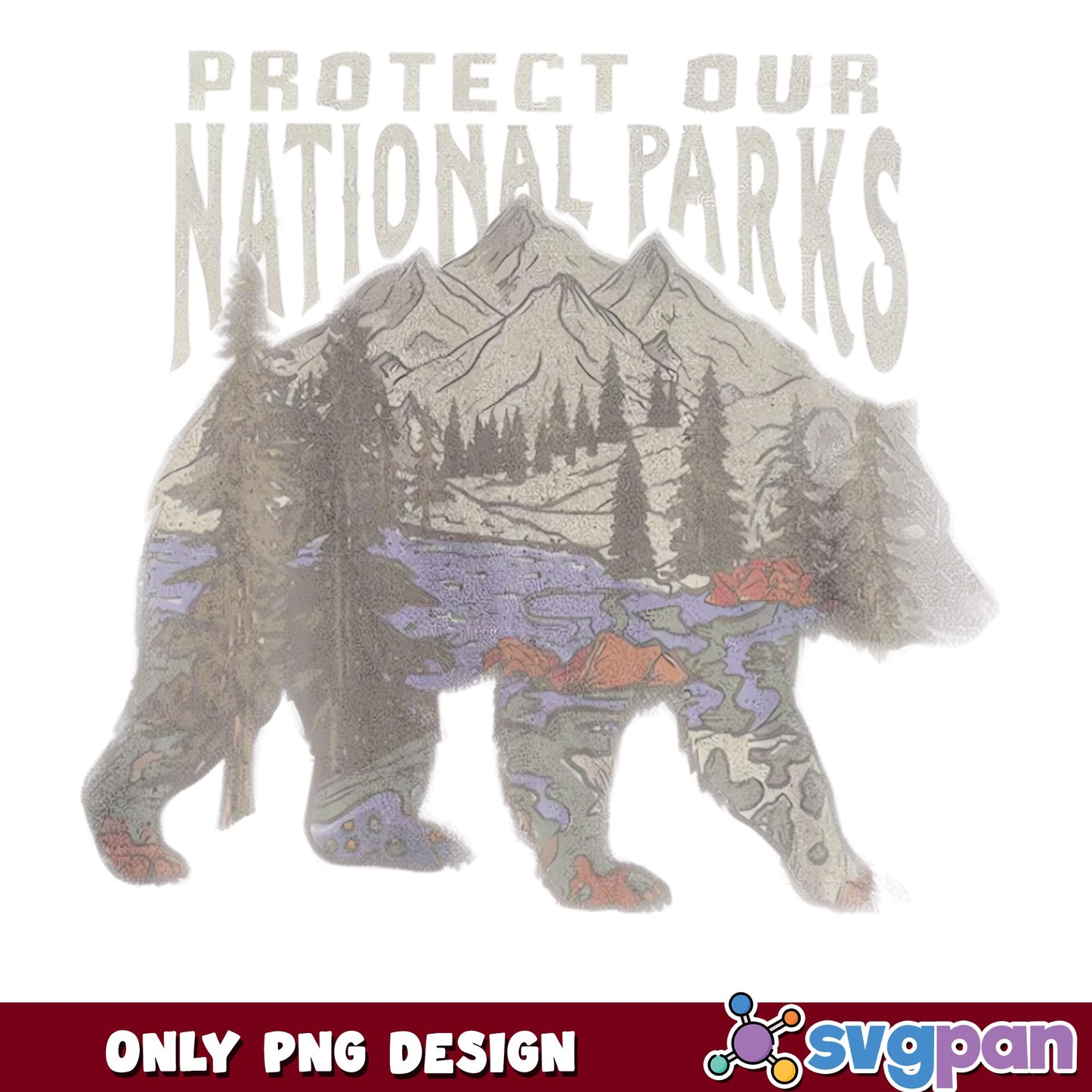 National Parks Bear PNG, Protect Nature Vintage, Camping Mountain PNG