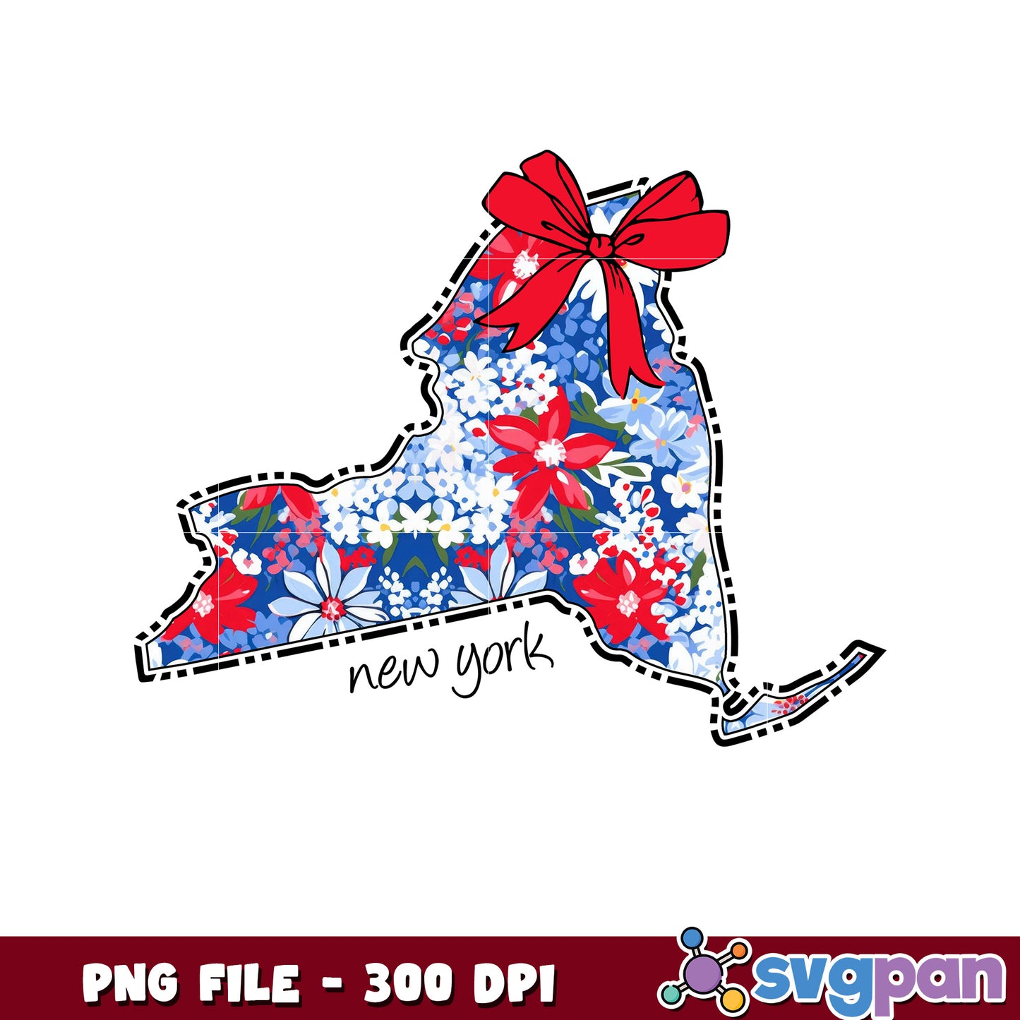 New York Floral State Map PNG 300 DPI