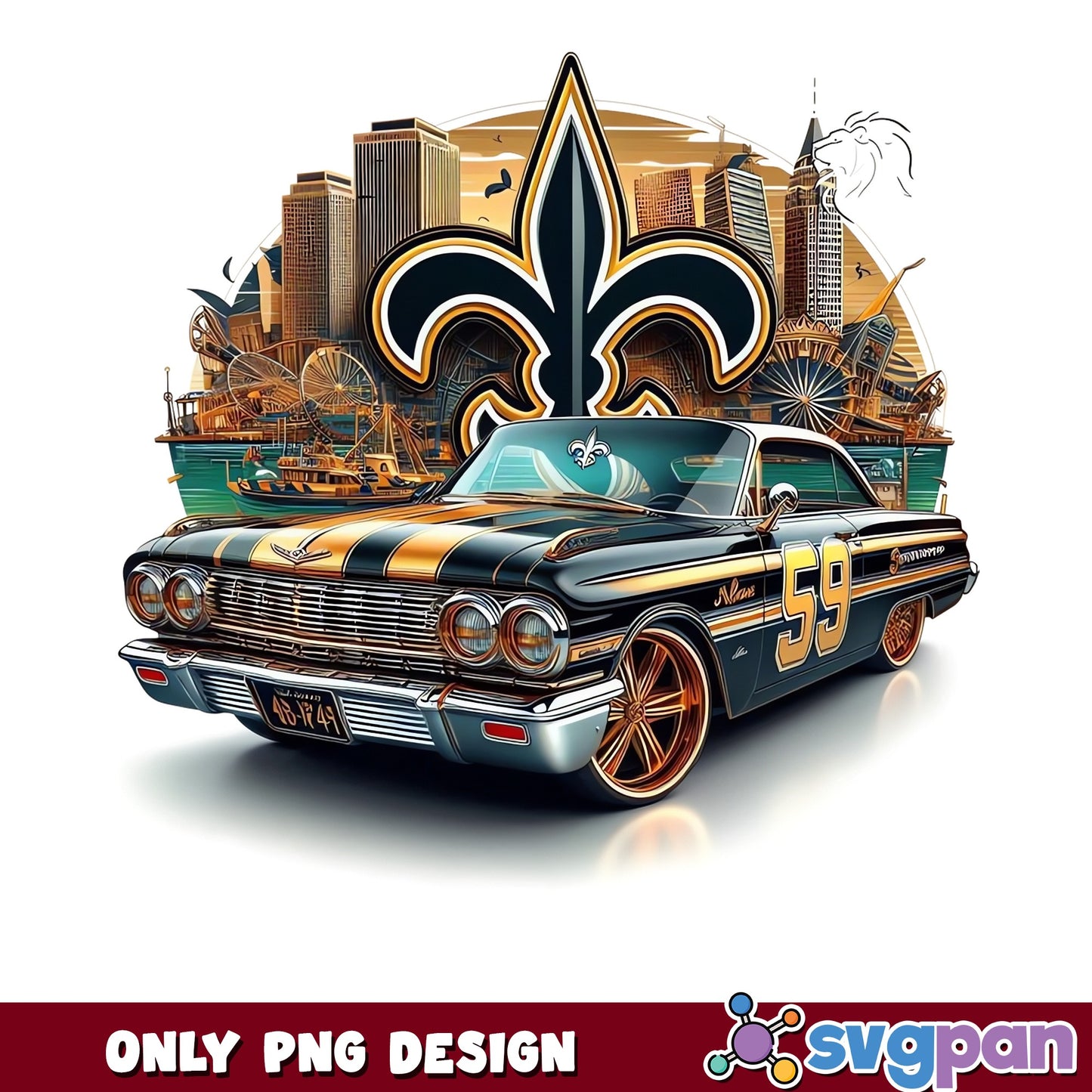 New Orleans Saints Classic Car PNG, NFL Football PNG, Saints City PNG