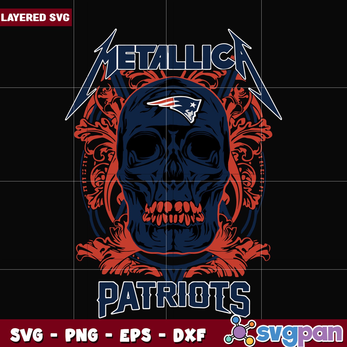 New england patriots skull metallica svg, ameircan sports svg, nfl teams logo svg