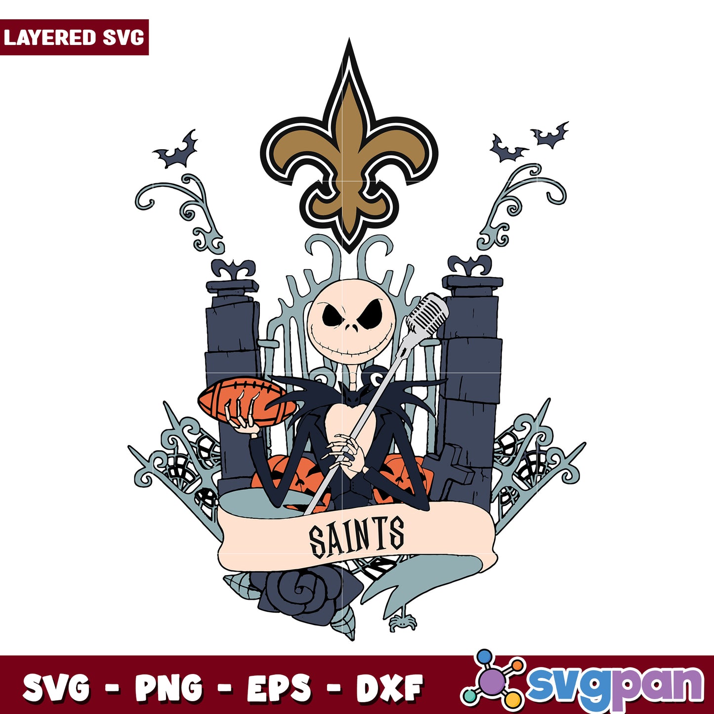 New orleans saints jack pumpkin halloween svg, funny halloween svg, spooky characters svg