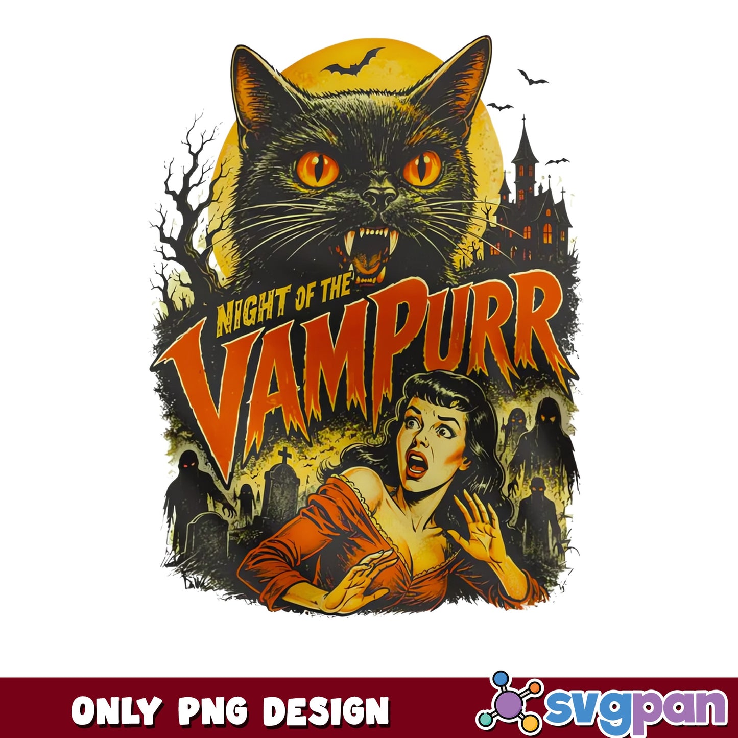 Night Of The Vampurr PNG, Halloween Black Cat PNG, Spooky Cat PNG