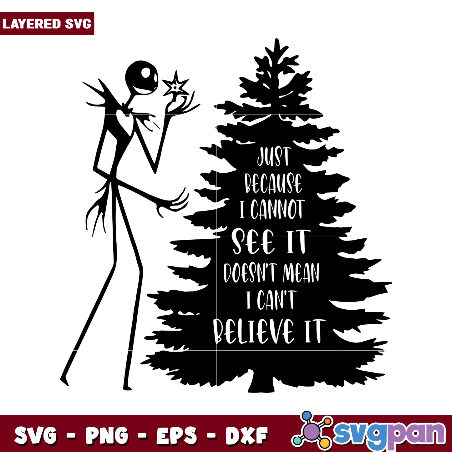 Nightmare Before Christmas SVG design, features a tree and quote