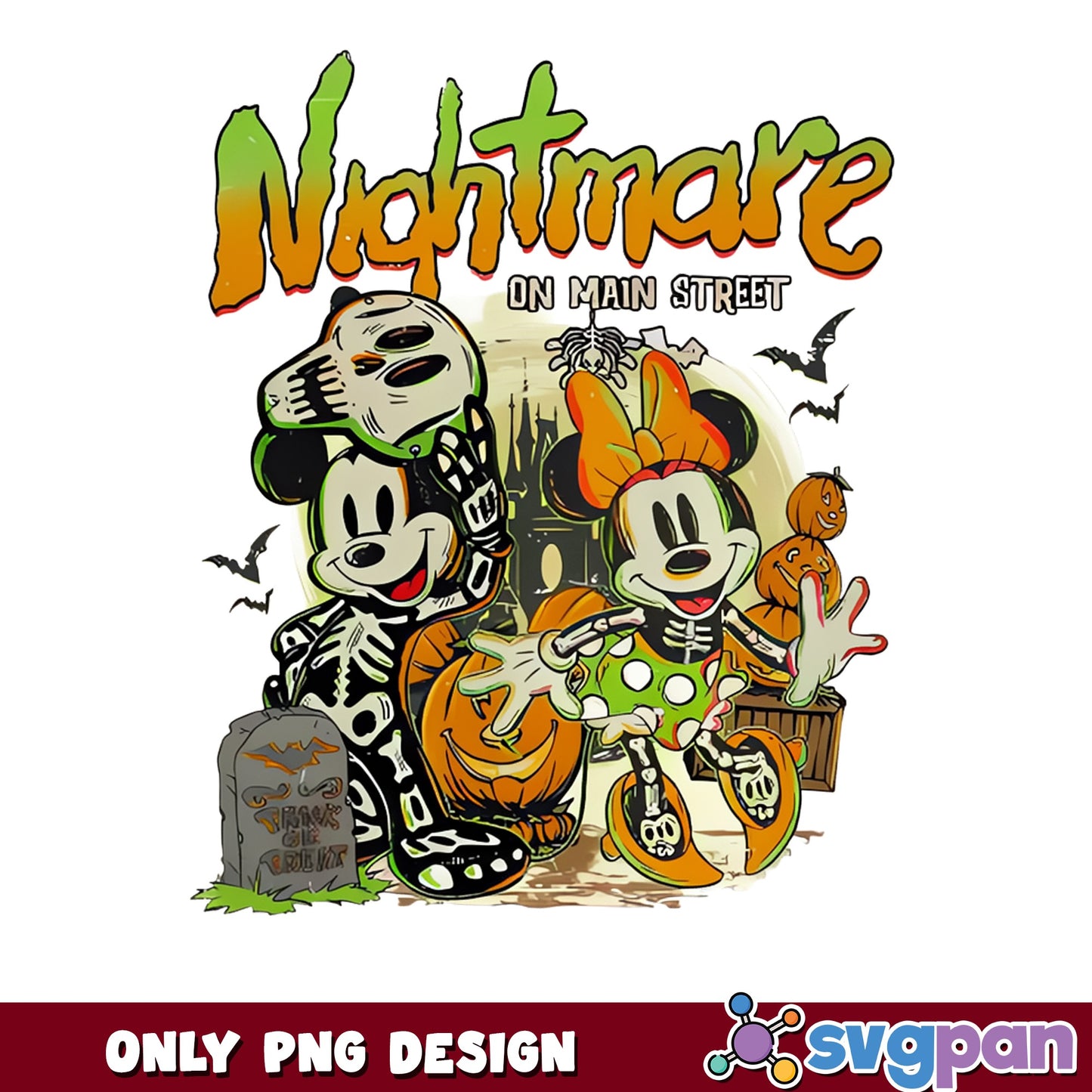 Nightmare On Main Street Disney PNG, Mickey Minnie Mouse, Halloween PNG