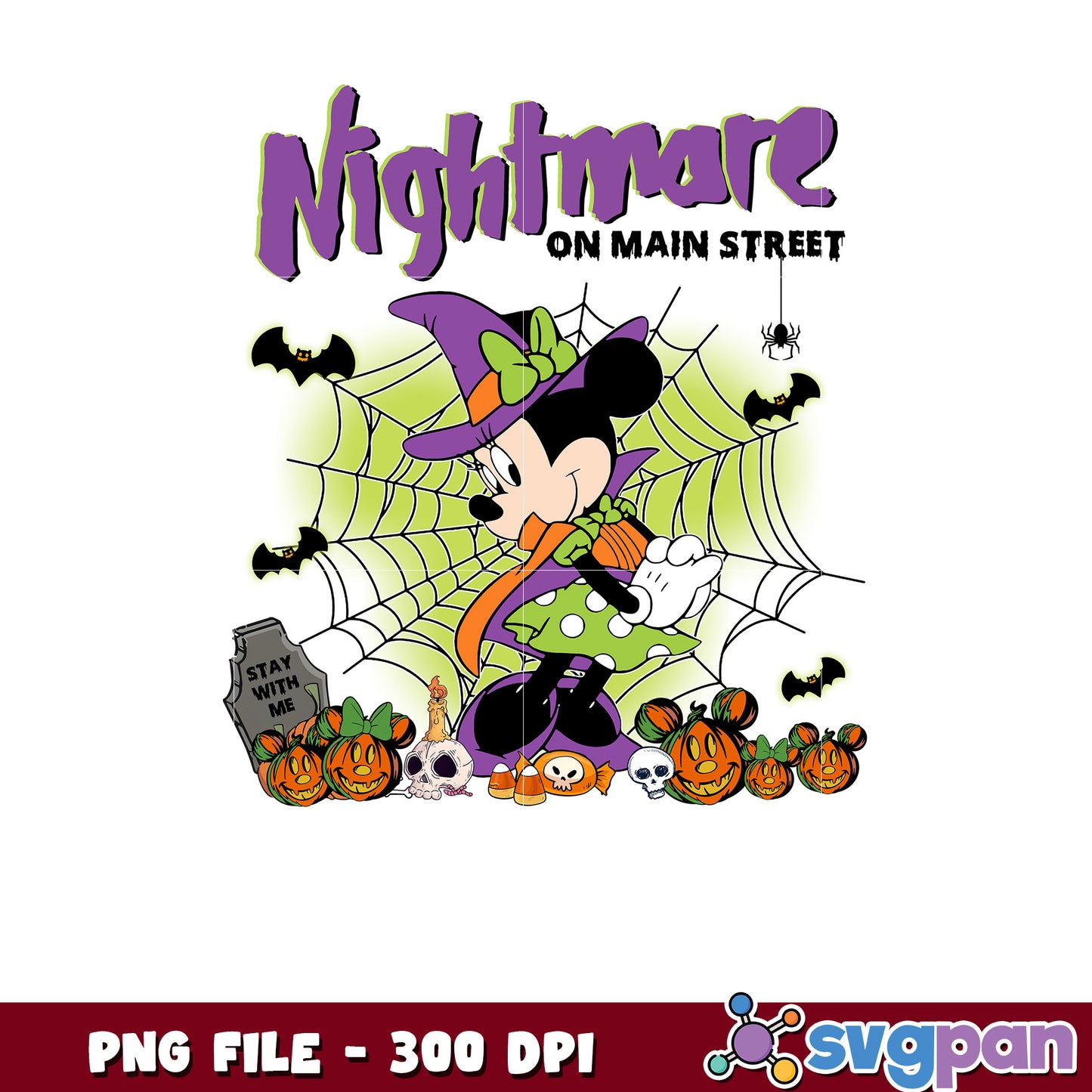 Nightmare on main street minnie png, halloween vacation png, disneyland halloween png