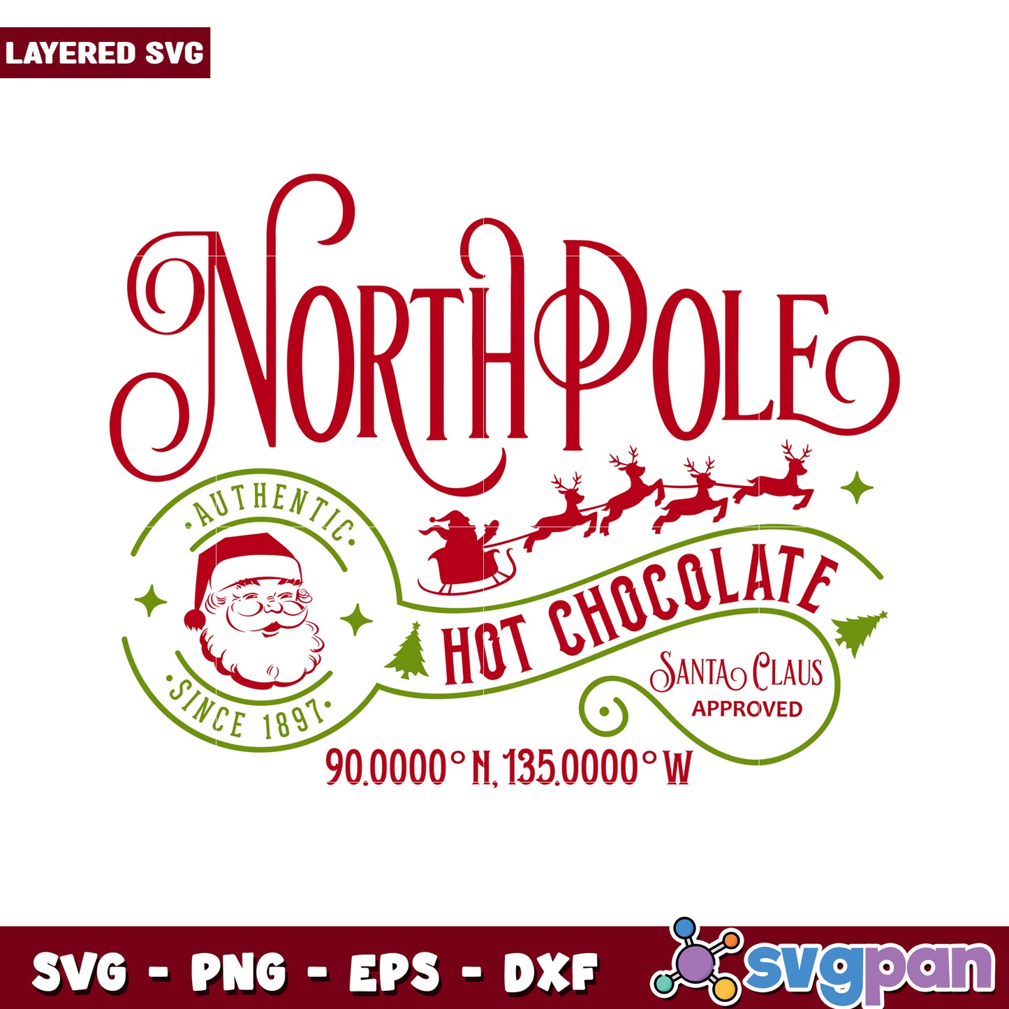 North Pole Hot Chocolate SVG Design, Perfect for Holiday Crafts