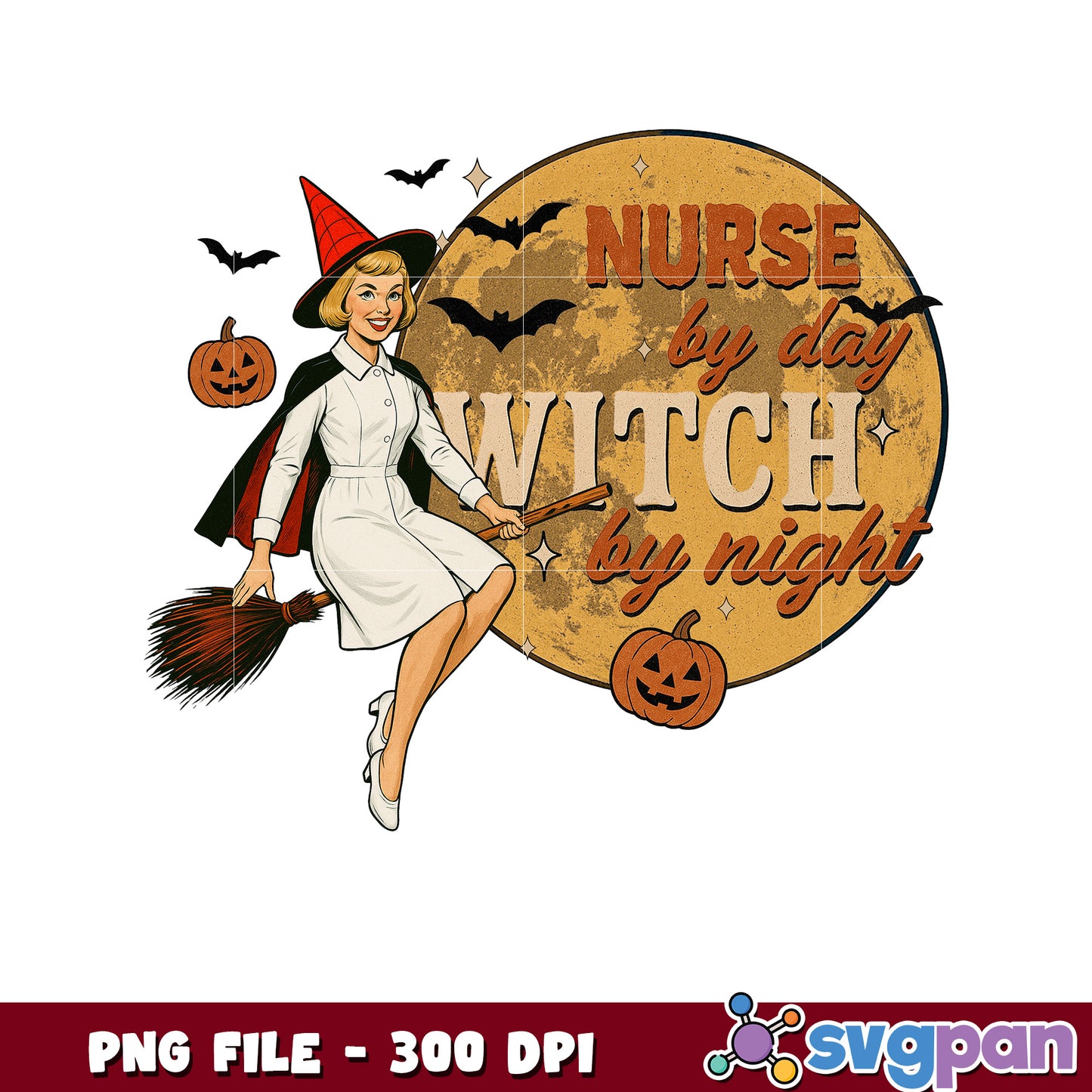 Nurse by day witch by night png, halloween holiday png, halloween costume png