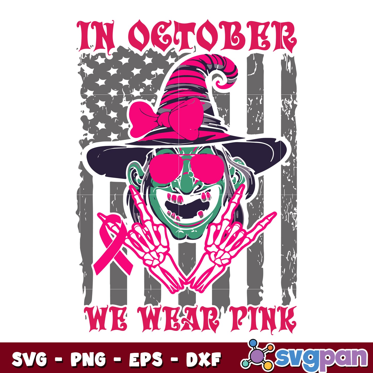 October wear Pink Witch svg