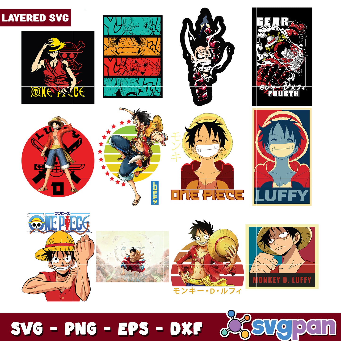 One Piece Luffy Layered SVG Bundle for Crafters