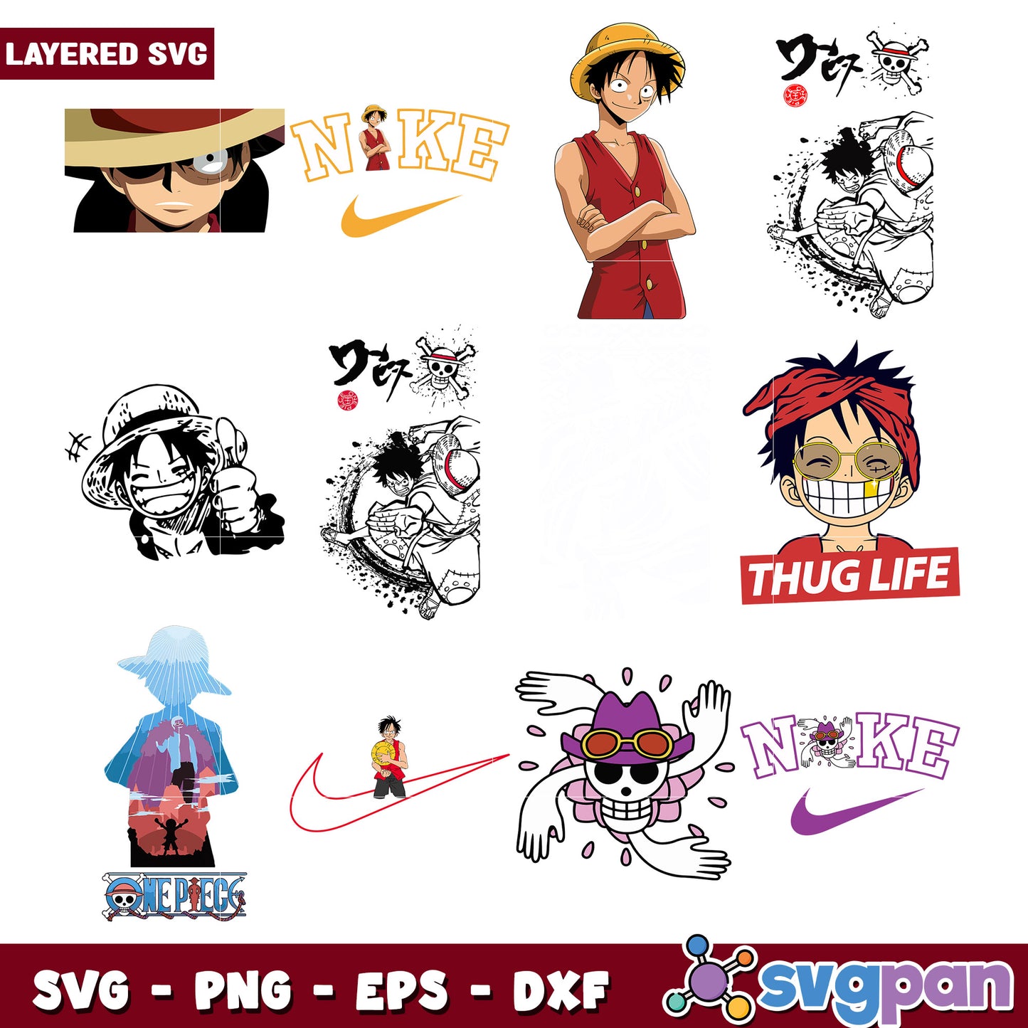 One Piece Nike SVG Bundle Layered Designs