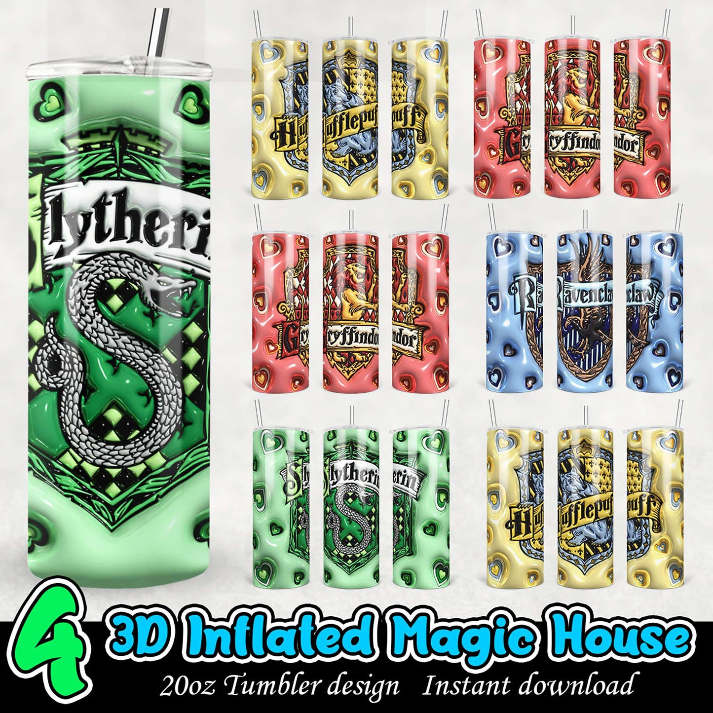 Option 1 (Focus on design) 20oz Tumbler Design 3D Inflated Magic House PNG