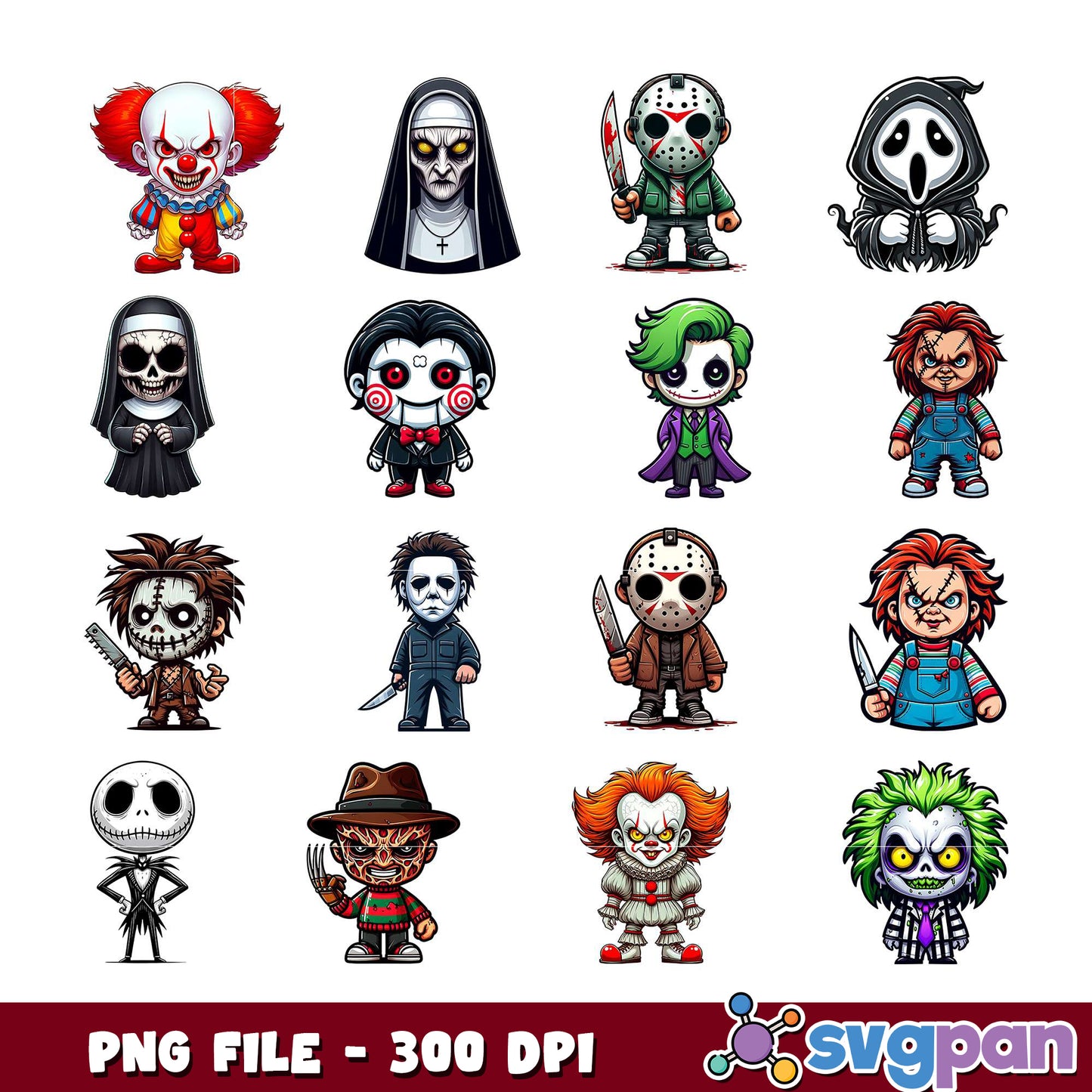 Option 1 (Focus on quantity) 15 Cute Horror PNG Characters - 300 DPI