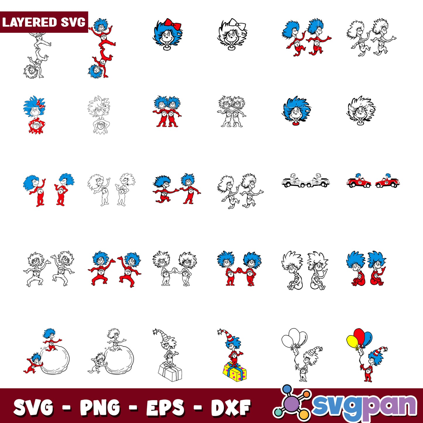 Option 1 (Focus on quantity) 25+ Thing 1 & Thing 2 SVG Bundle - PNG, EPS, DXF