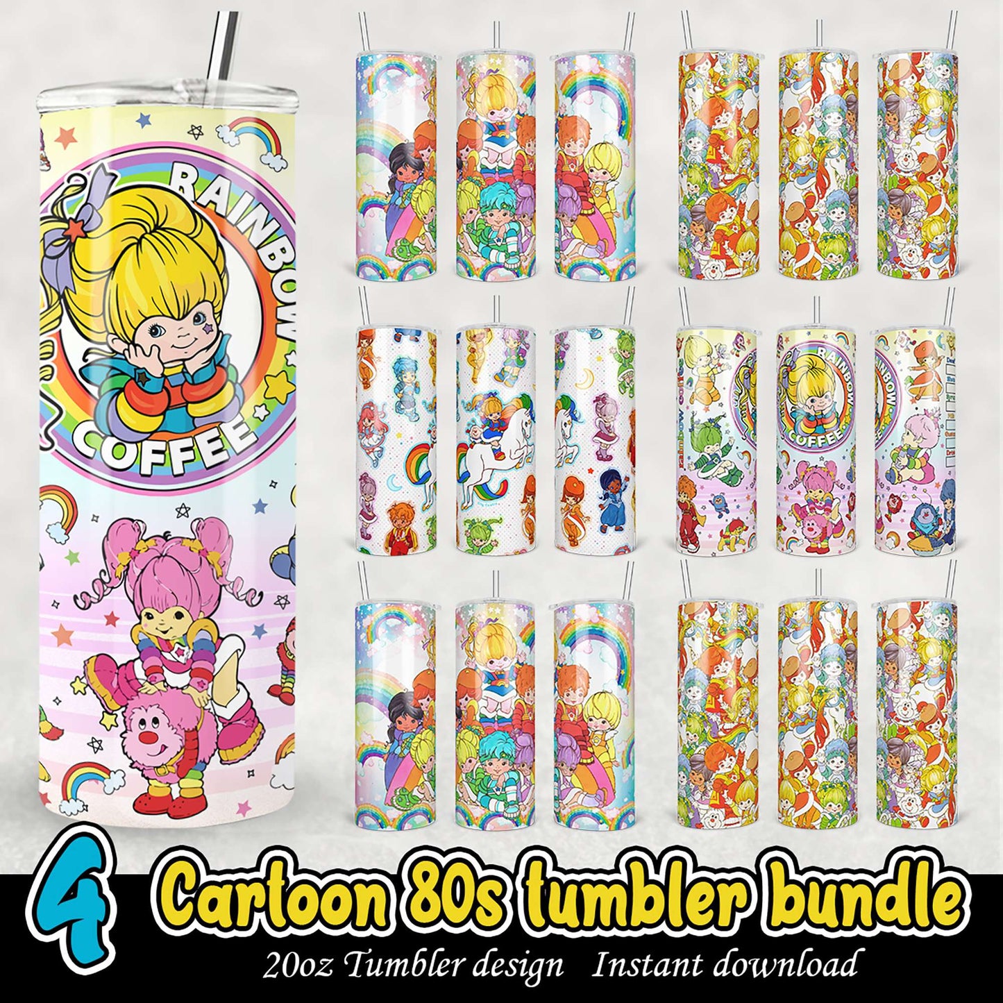 Option 1 (Focus on quantity) 4x 80s Cartoon Tumbler Designs PNG