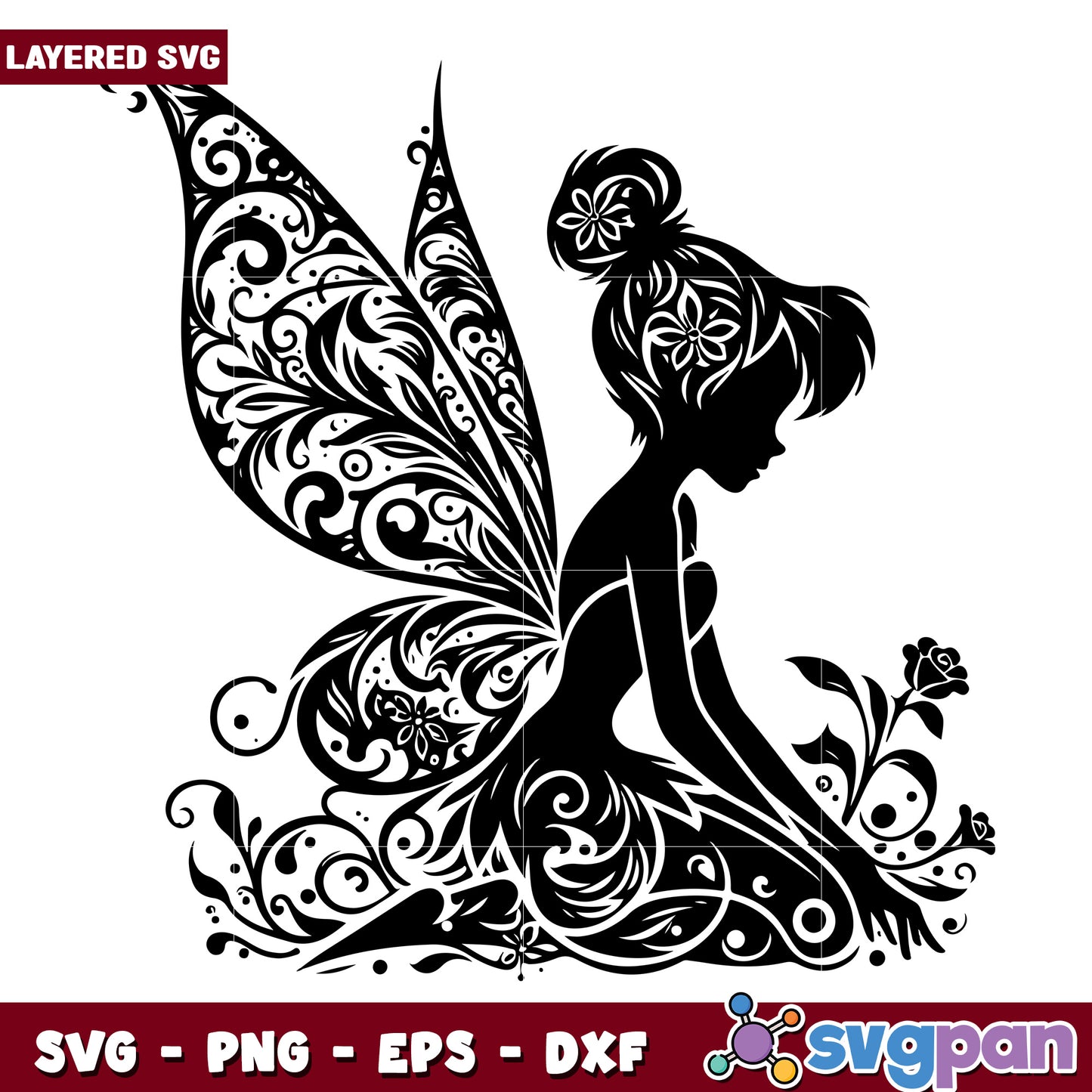 Ornate Fairy Silhouette SVG Design