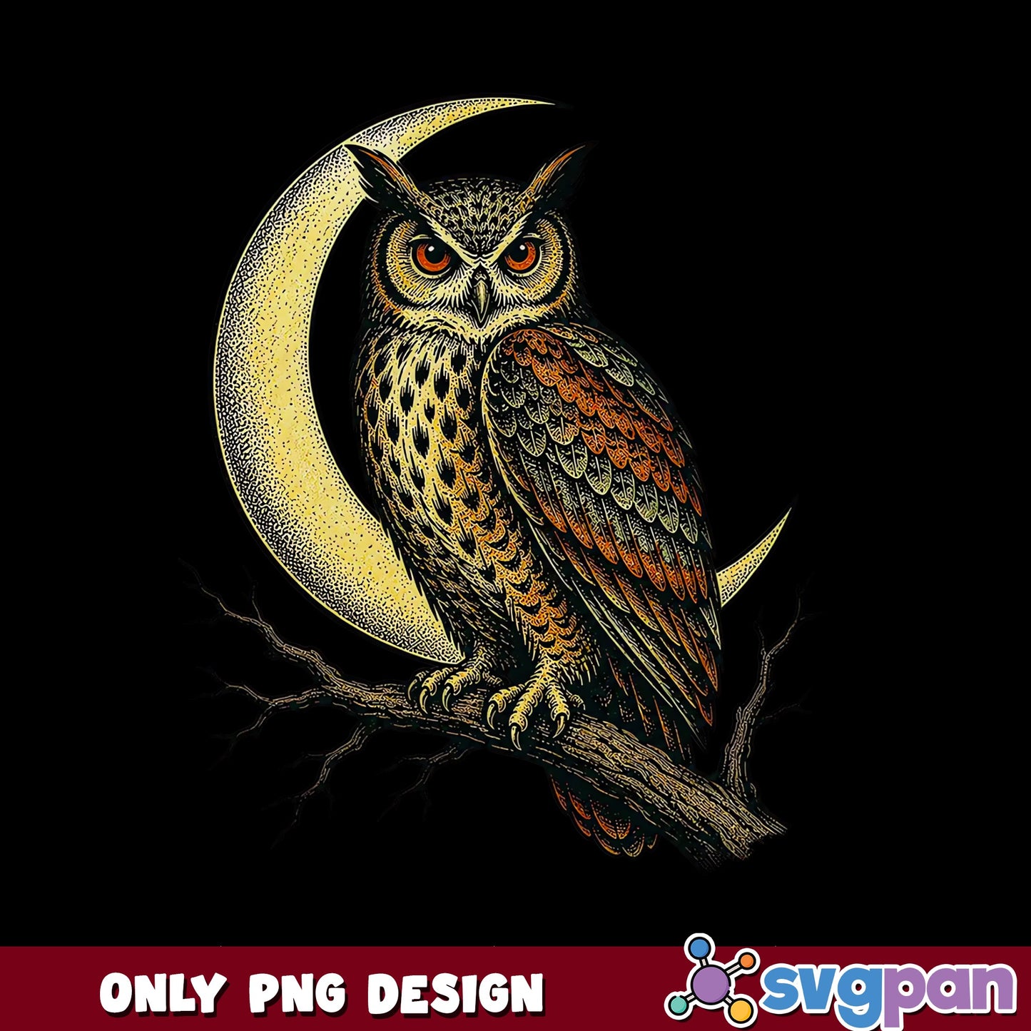 Owl On Branch Crescent Moon PNG, Halloween Owl PNG, Mystical PNG