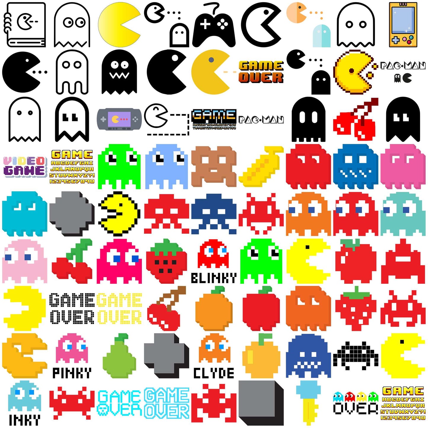 Pacman set svg bundle, pacman 30th anniversary svg, pacman game svg