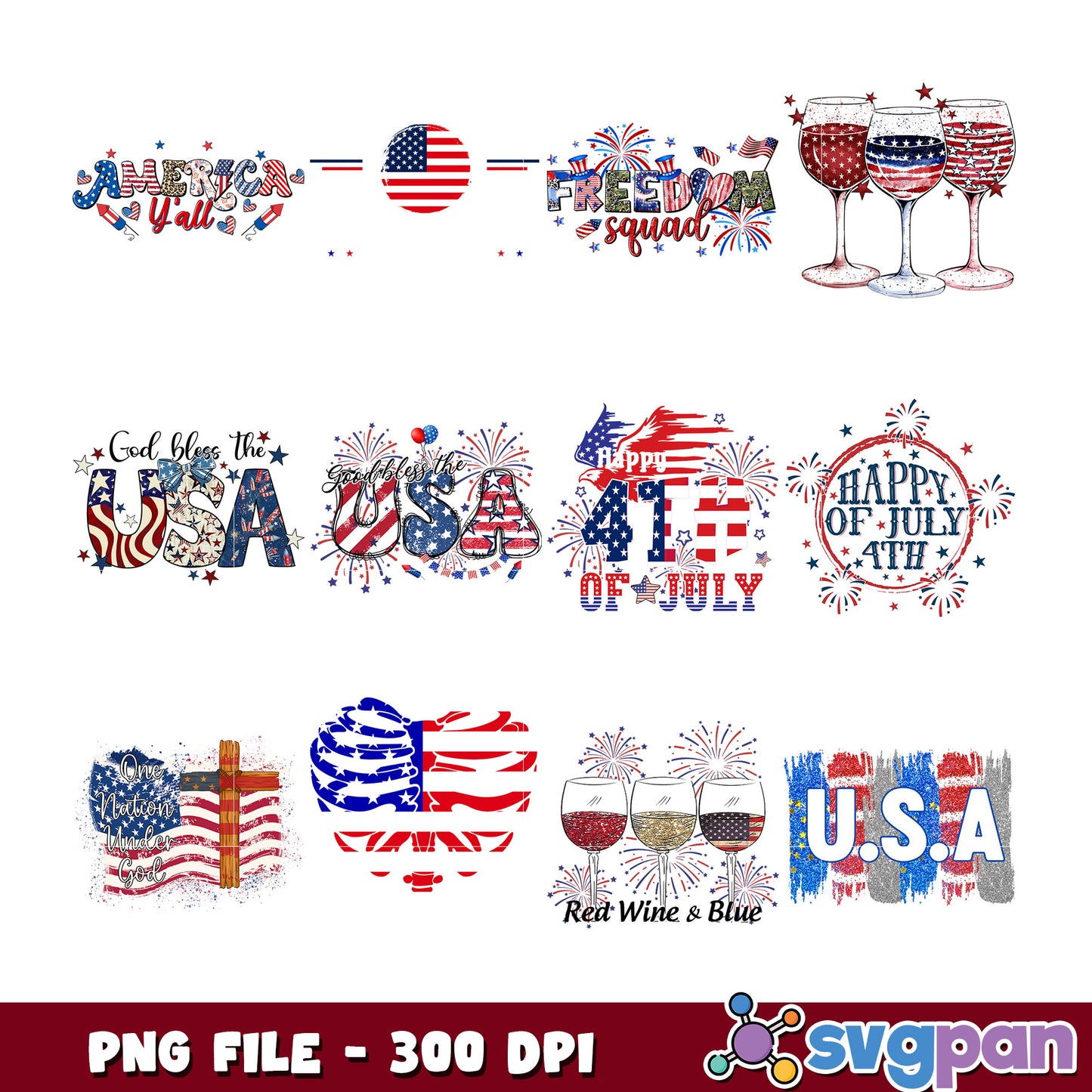 Patriotic 4th of July PNG Bundle 300 DPI