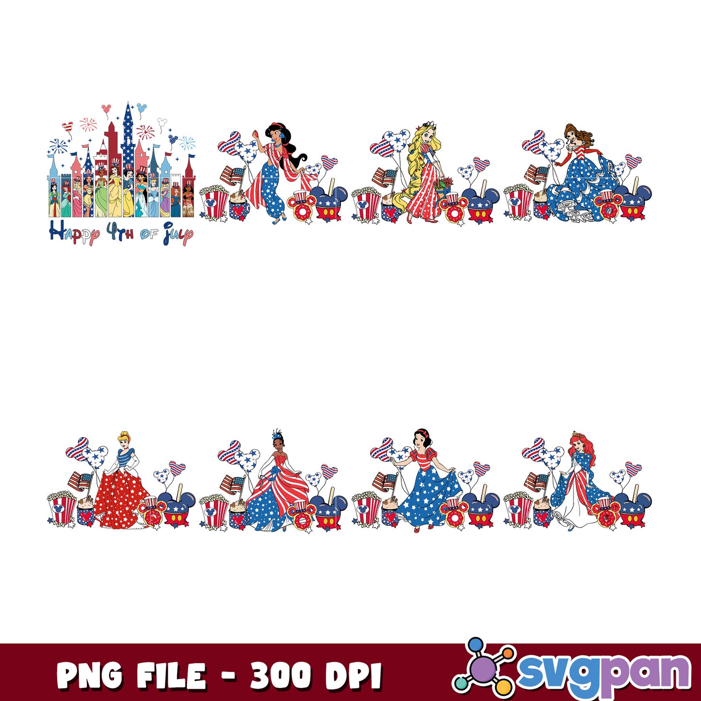 Patriotic Disney Princess PNG Bundle 300 DPI