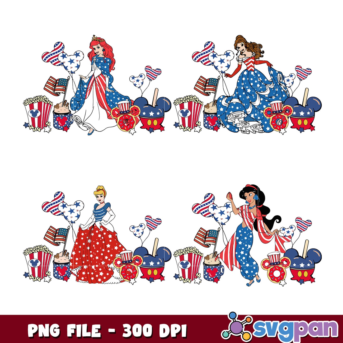 Patriotic Disney Princesses PNG Bundle