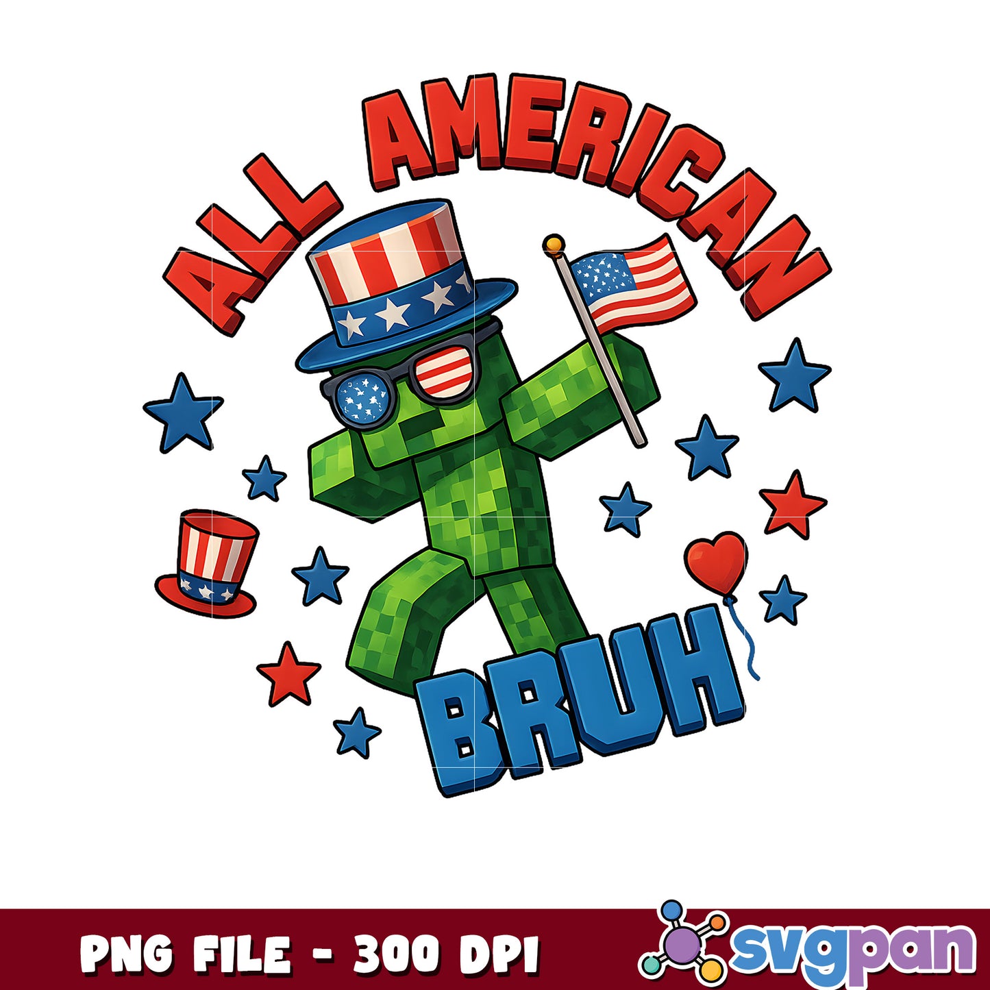 Patriotic Minecraft Creeper PNG 300 DPI