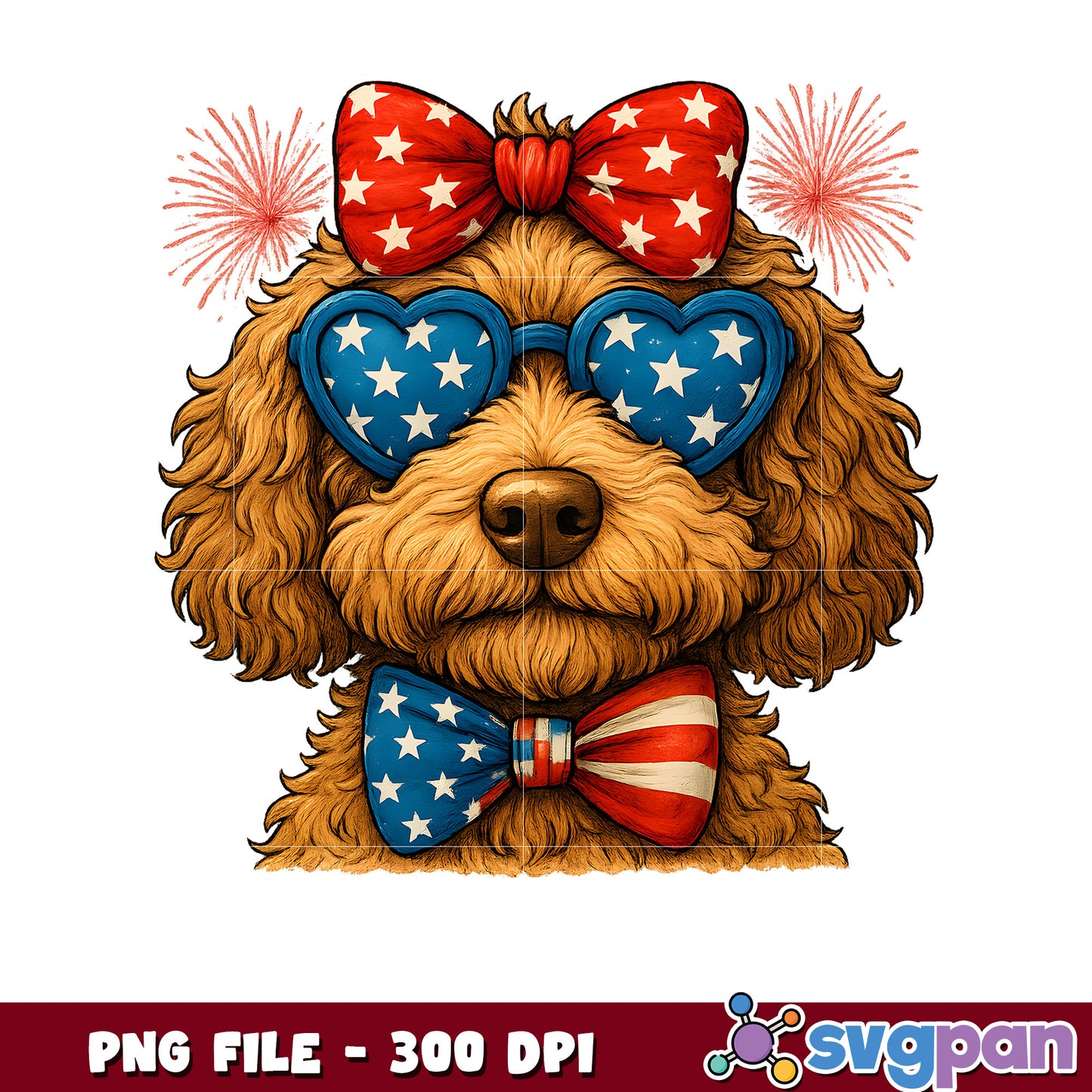 Patriotic Poodle PNG 300 DPI Fourth of July Dog
