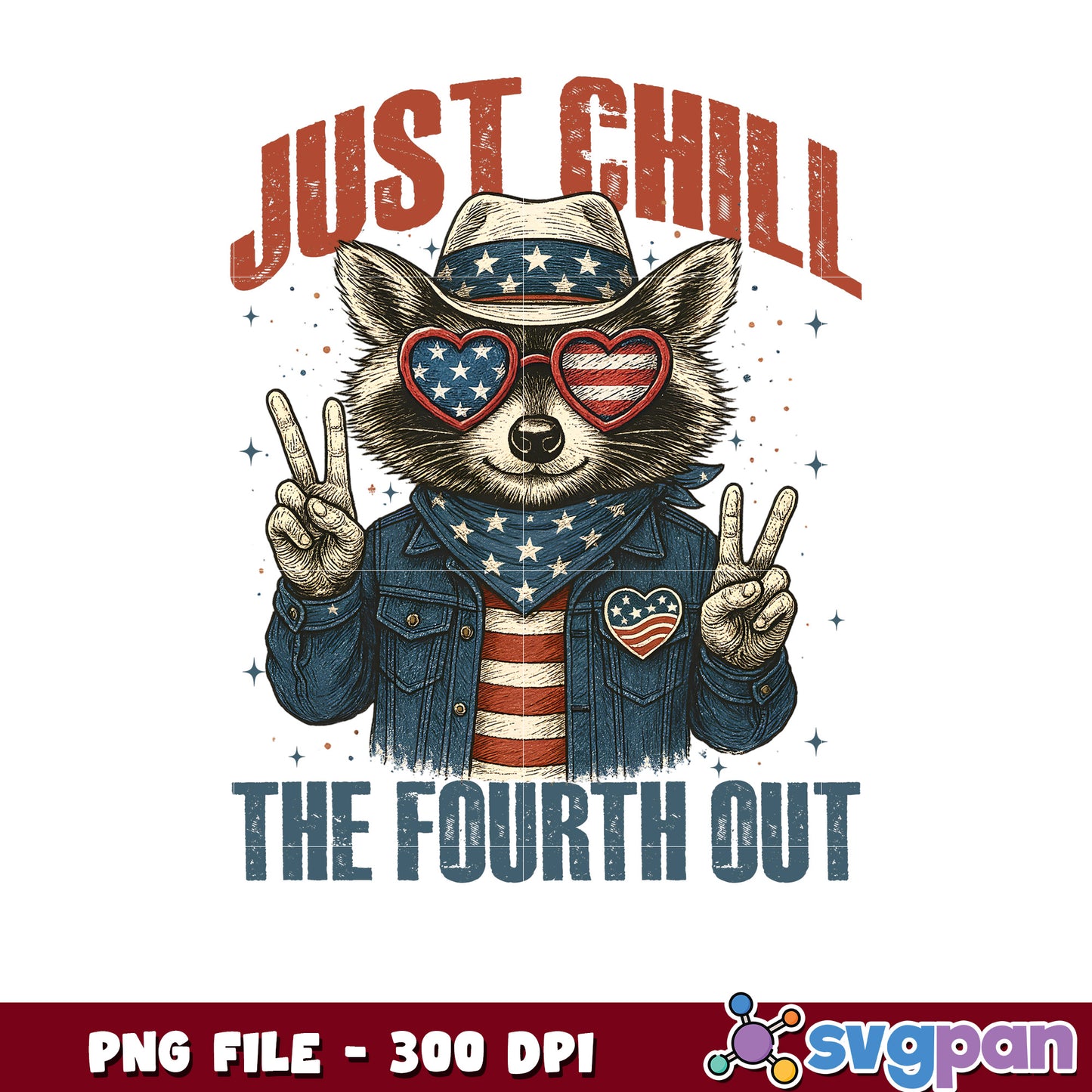 Patriotic Raccoon 4th of July PNG 300 DPI