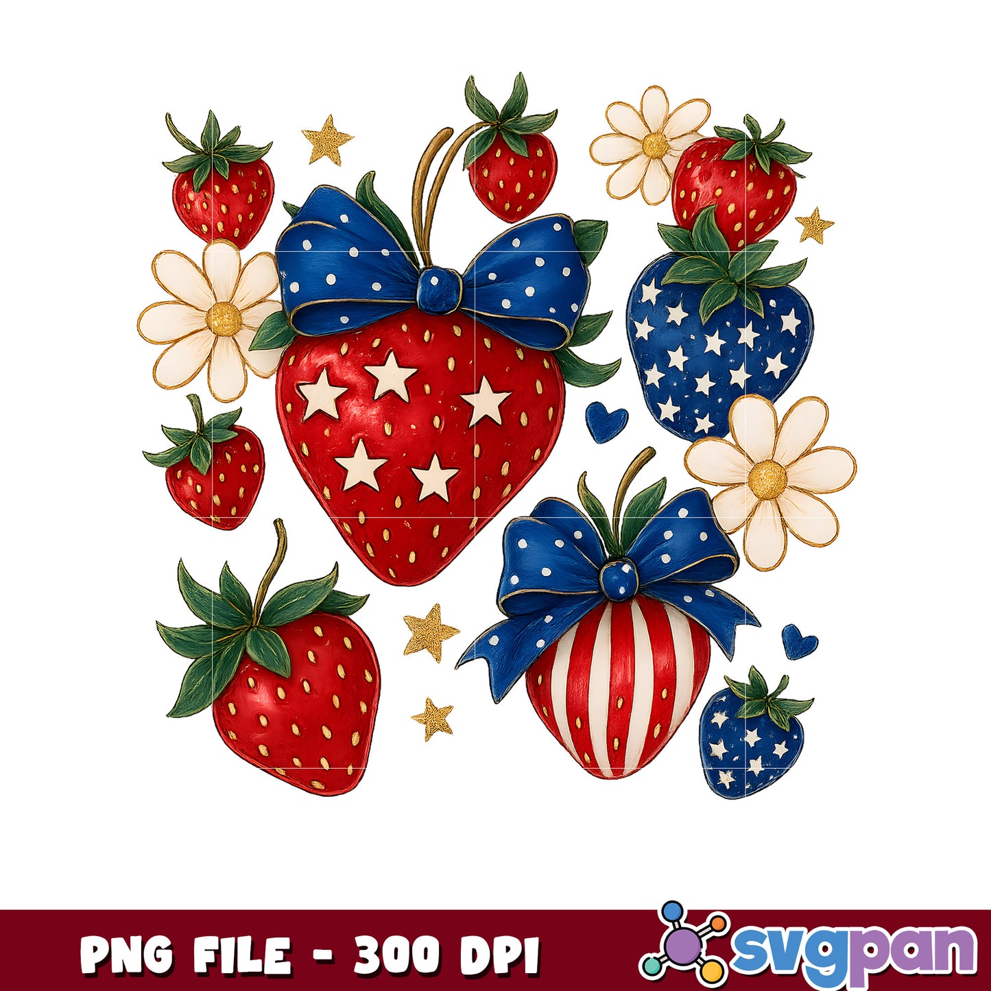 Patriotic Strawberries PNG Clipart 300 DPI
