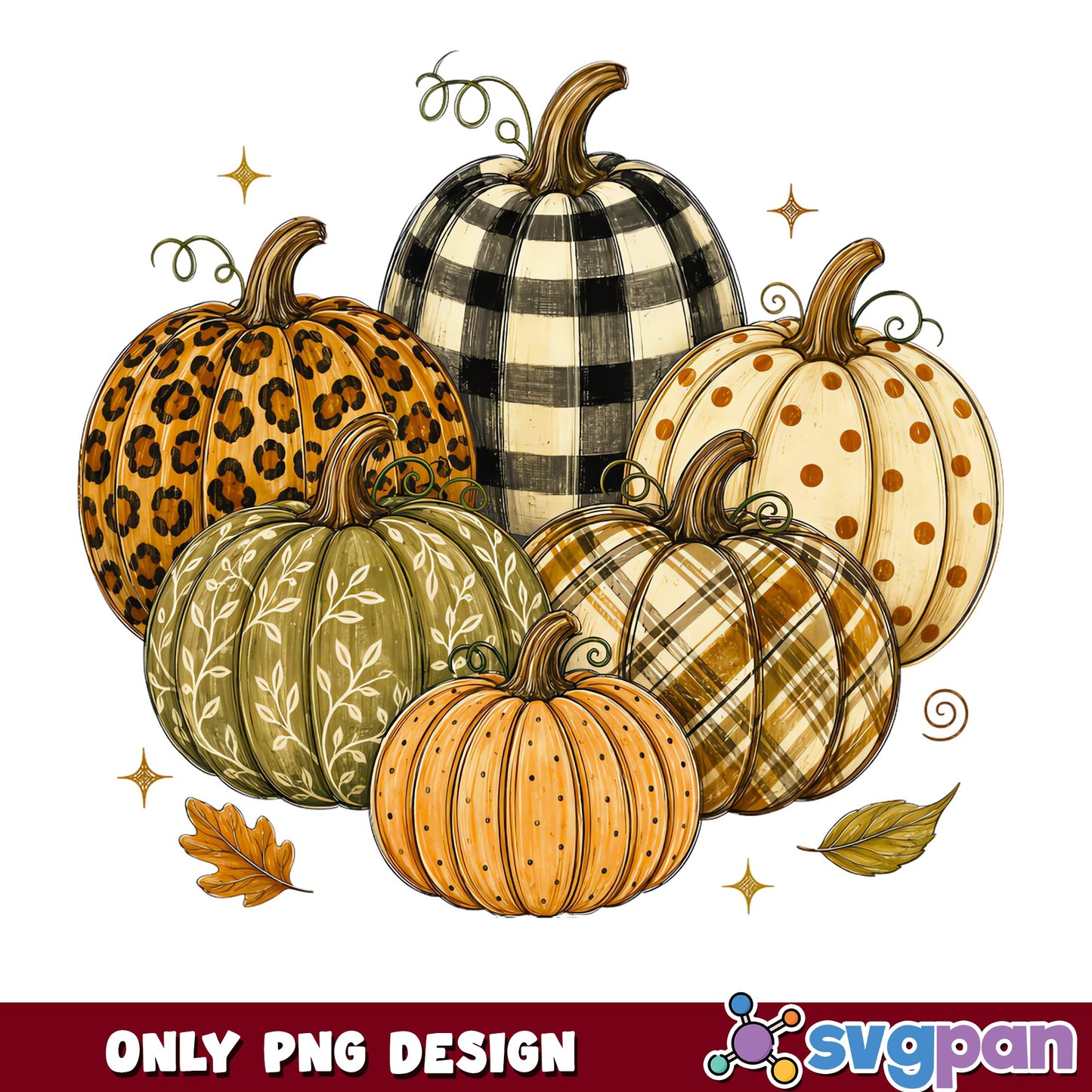 Patterned Pumpkins Bundle PNG, Fall Autumn Pumpkin PNG, Halloween PNG
