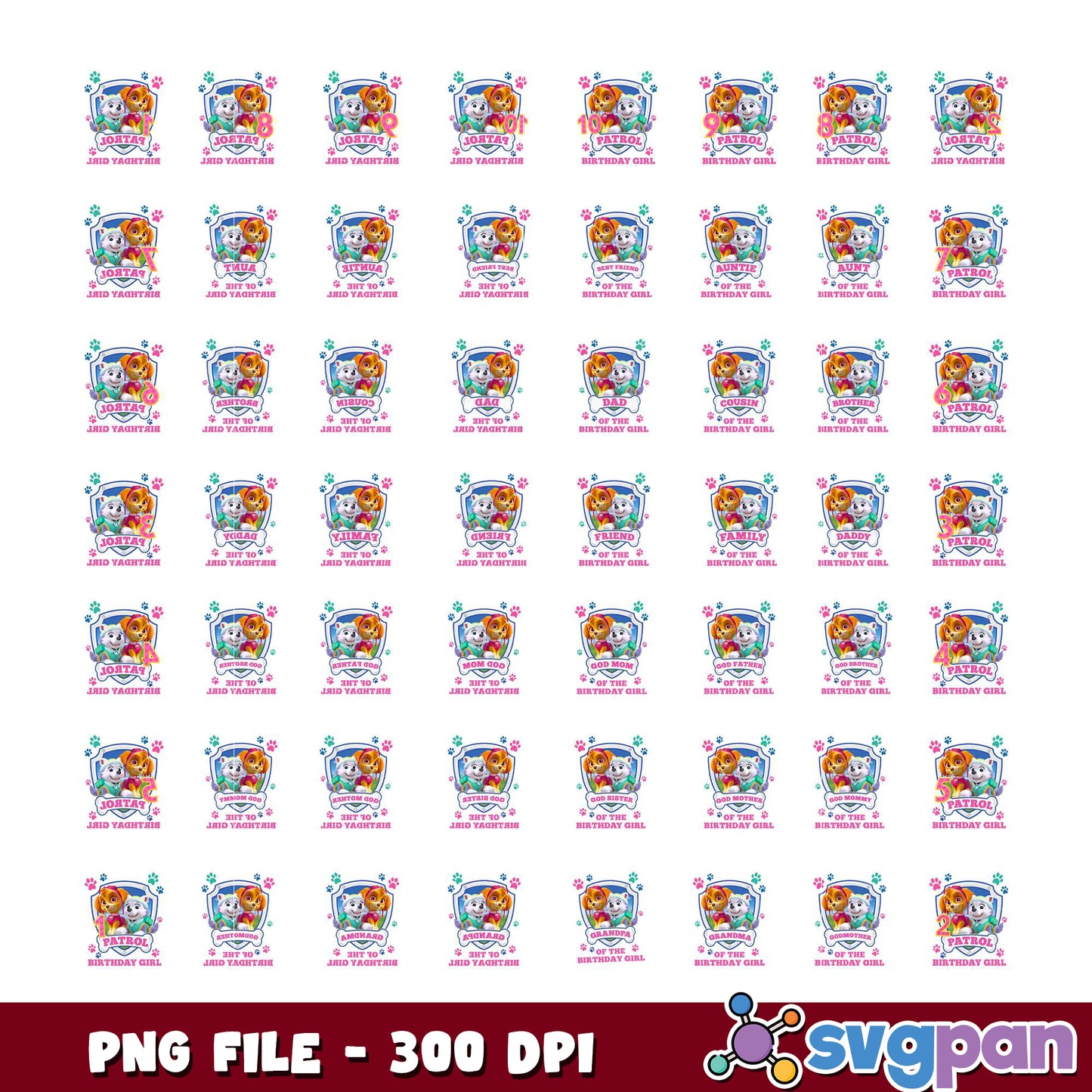 Paw Patrol Birthday Girl PNG Bundle