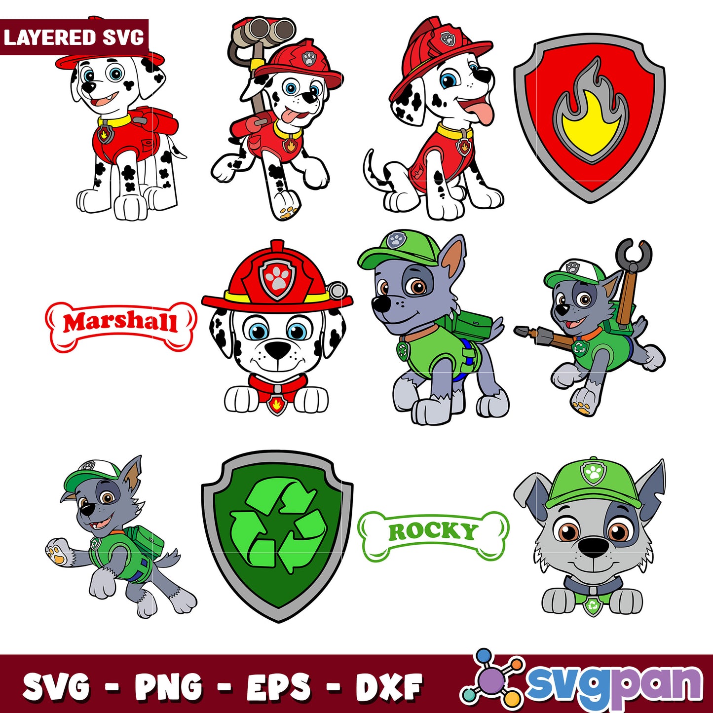 Paw Patrol Marshall & Rocky SVG Bundle