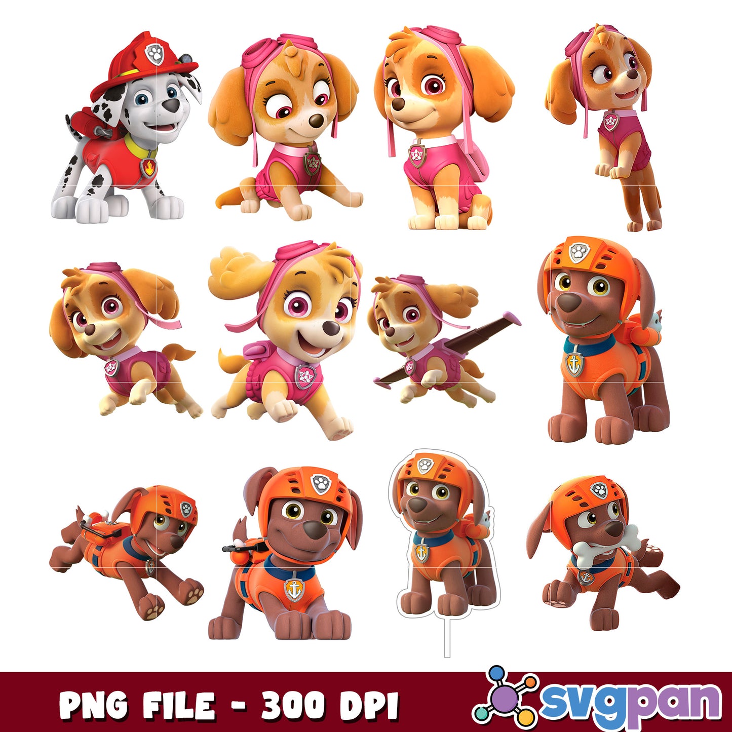 Paw Patrol PNG Bundle Skye, Marshall, Zuma