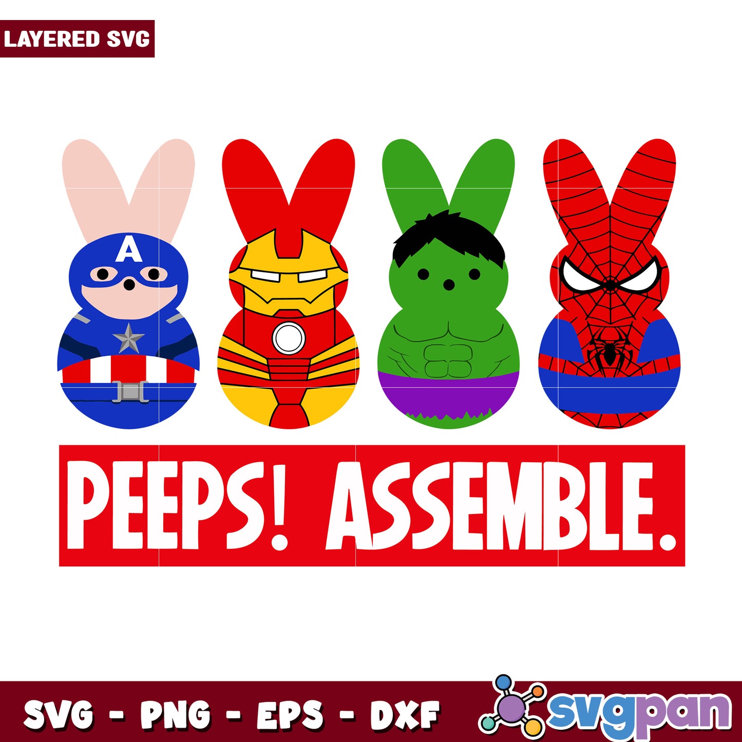 Peeps Assemble Cute Easter SVG Superhero Characters Design