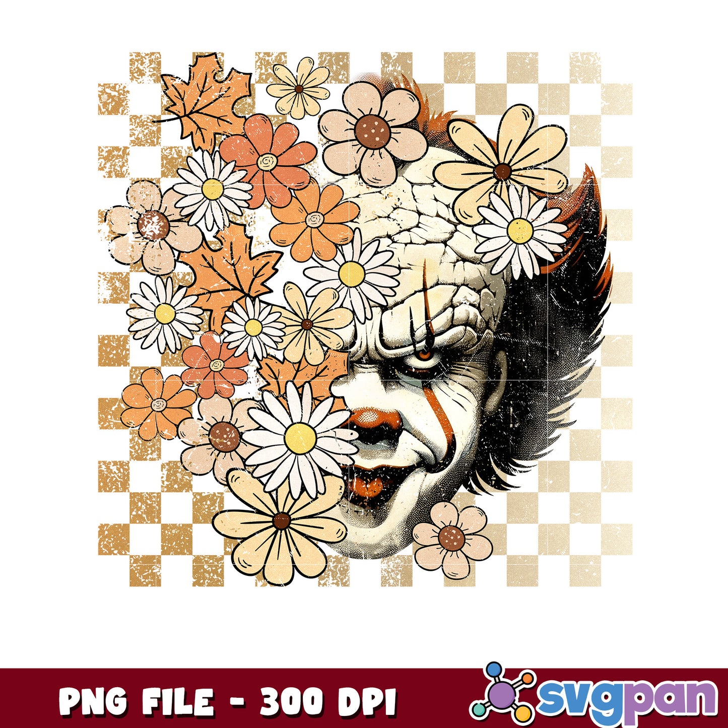 Pennywise fall flowers design png, halloween quotes png, halloween design png