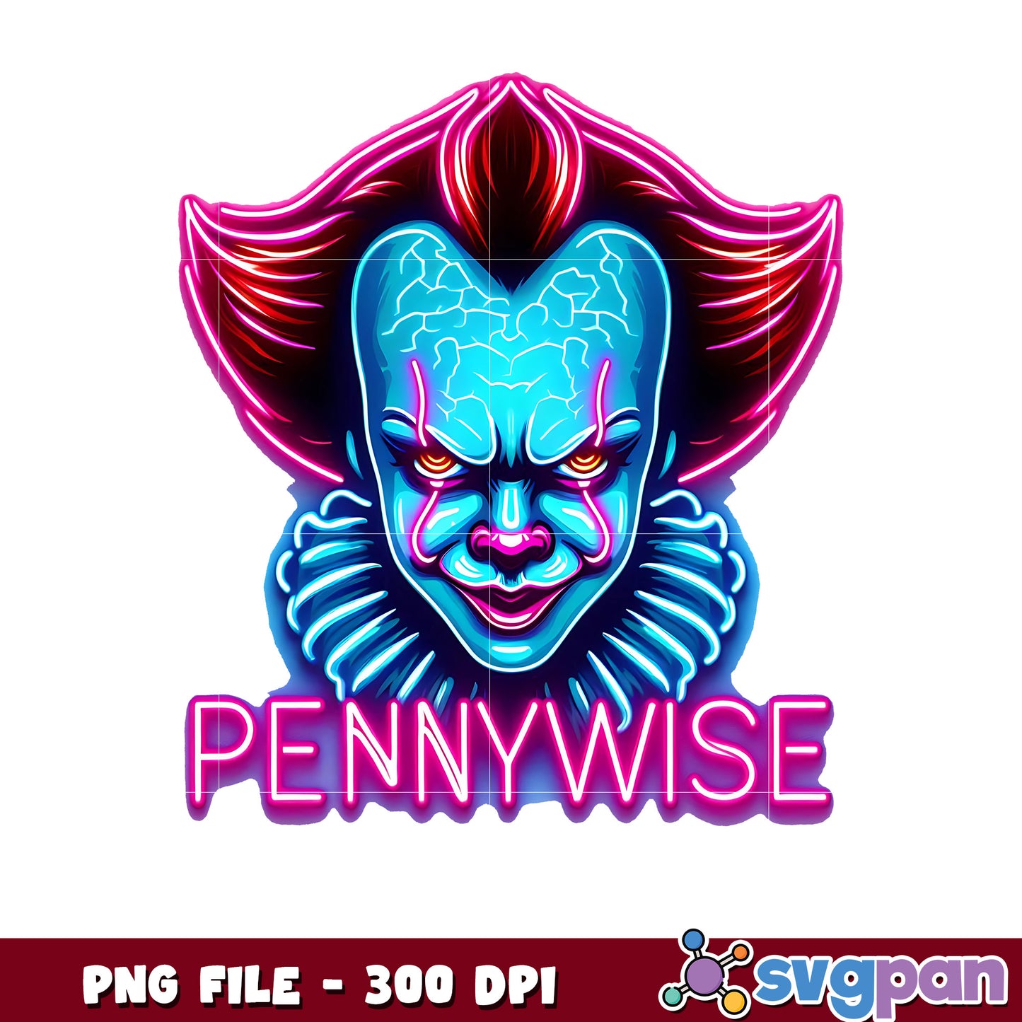 Pennywise neon design png, halloween design png, halloween pumpkin png