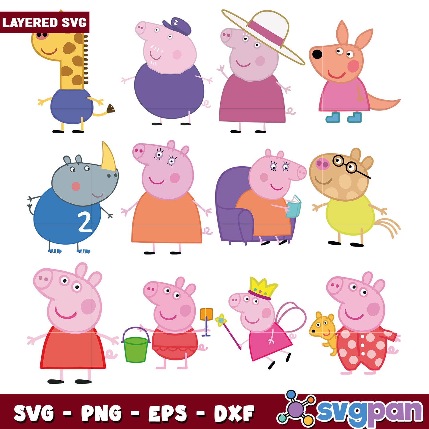 Peppa Pig SVG Bundle Layered Files